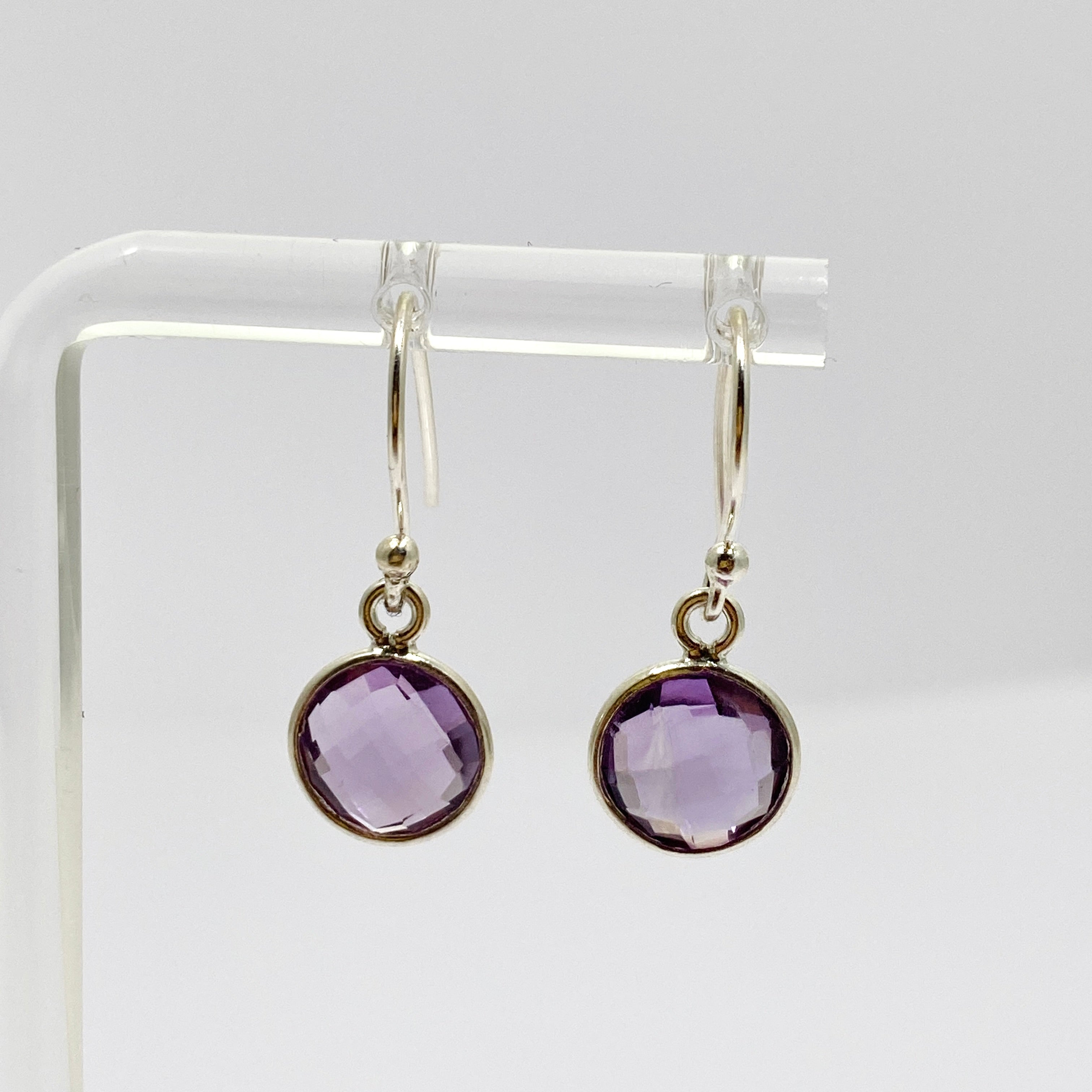 Amethyst Round Checkerboard Faceted Earrings for Women - Elegant Purple Gemstone Jewelry Gift for Birthday, Anniversary & Valentine's Day - Perfect for Parties, Weddings & Special Occasions