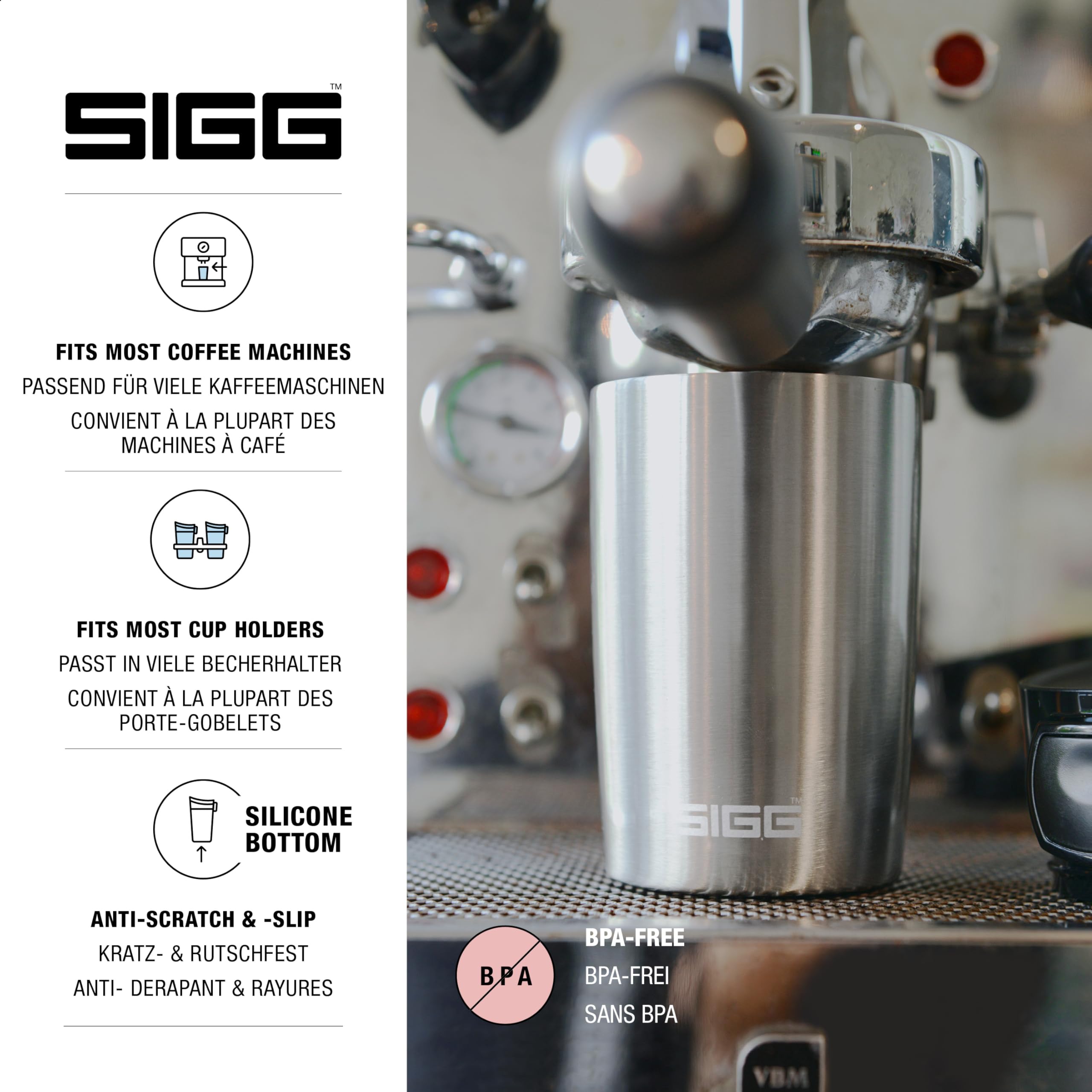 SIGG Insulated Stainless Steel Travel Coffee Mug - 9 Oz Leakproof Thermos for Hot & Cold Drinks - BPA Free 18/8 Steel Silver Finish - Perfect for Commuting, Camping & Office Use