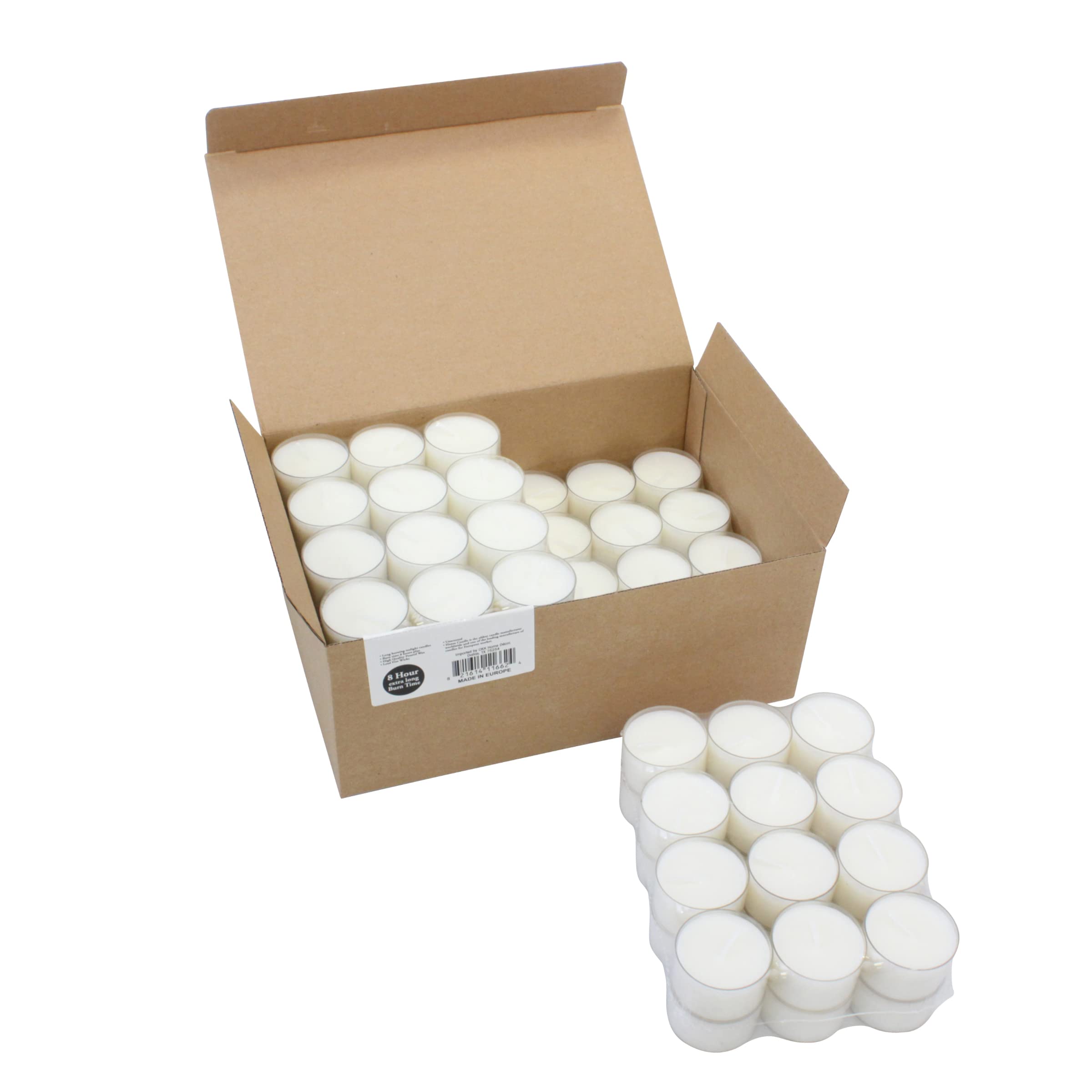 Stonebriar Bulk 96 Pack Unscented Smokeless Long-Burning Clear Tea Light Candles - 8 Hour Burn Time, White - Perfect for Weddings, Restaurants, Spa Relaxation & Home Decor