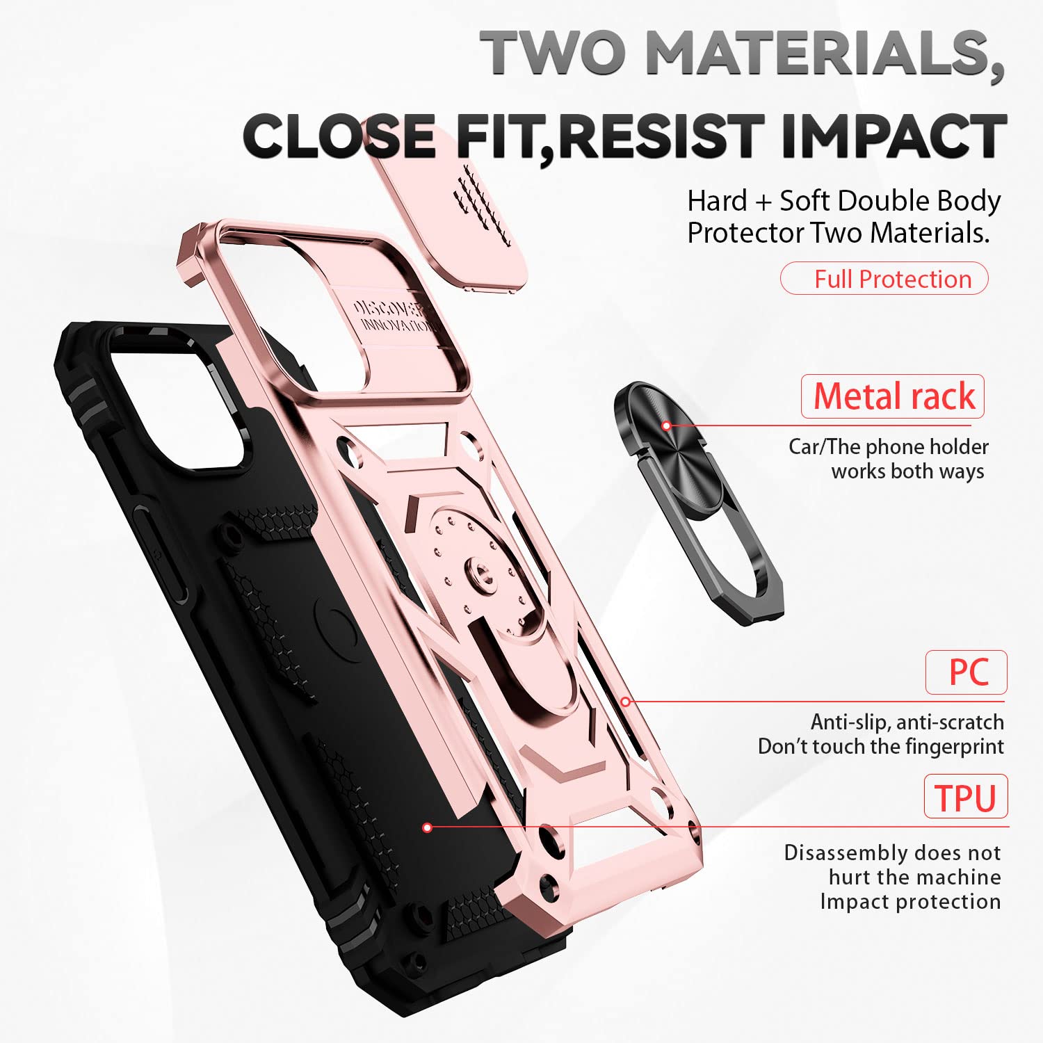 Hitaoyou iPhone 13 Case with Camera Cover & Kickstand - Military Grade Shockproof Heavy Duty Protective Magnetic Phone Cover for iPhone 13 (Rose Gold) - Perfect for Outdoor Activities, Travel & Daily Use