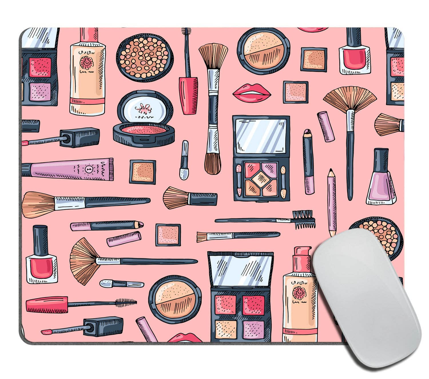 Pink Cute Mouse Pad with Non-Slip Rubber Base - Custom Office Desk Accessory for Women, Coworker & Boss Gift - Perfect for Makeup Artists, Wireless Mouse Users & Home/Office Decor
