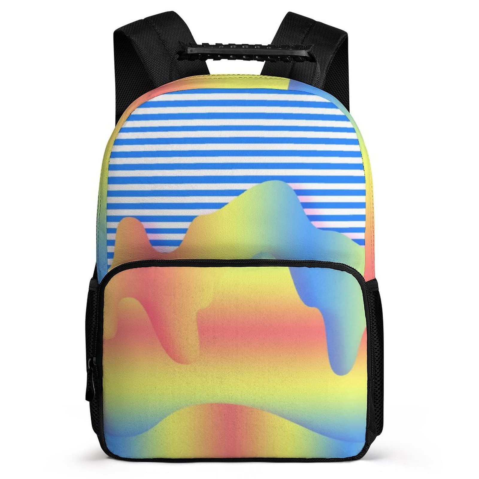 **JZDACH Lightweight School Backpack for Boys & Girls – Large Capacity Laptop & Textbook Bag with Drink Bottle Holder – Rainbow Blue & White Stripes Design – Perfect for School, College, Travel & Daily Use**