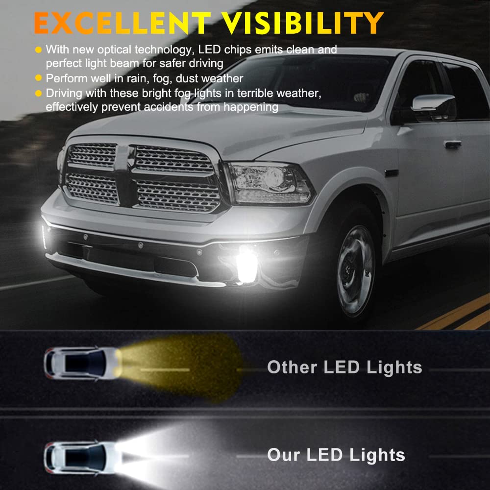 2013-2018 Dodge Ram 1500 LED Fog Lights - High Performance Black Fog Lamps Replacement for Truck Bumper - 2PCs Driving Accessories (Perfect for Night Driving & Off-Road Adventures)