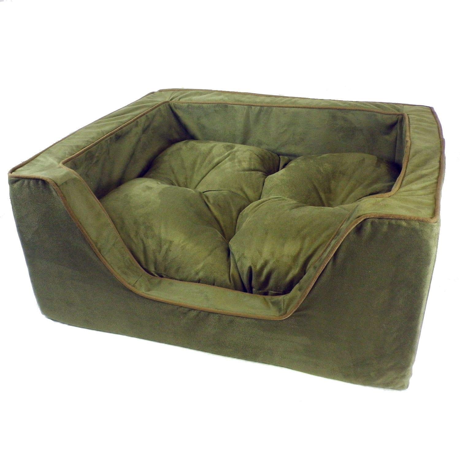 Premium Snoozer Luxury Square Pet Bed for Dogs & Cats - Large Size, Soft Olive/Coffee Color - Perfect for Living Room, Bedroom & Pet-Friendly Spaces