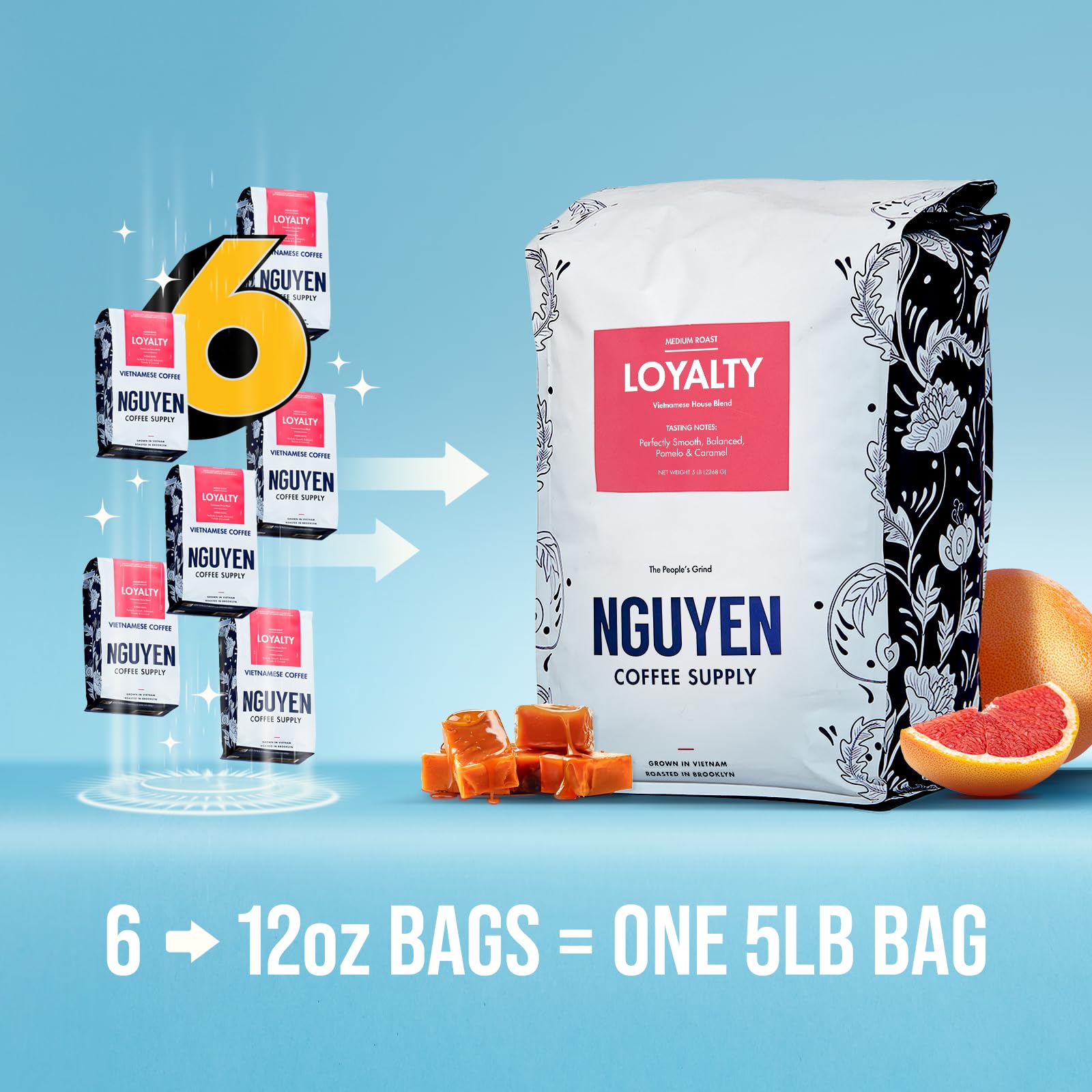 Nguyen Coffee Supply - Premium Vietnamese Robusta & Arabica Blend Whole Coffee Beans, Medium Roast, Low Acid, High Caffeine, Single Origin, Roasted in Brooklyn - 5 lb Bag for Home Brewing, Office Use & Gifts