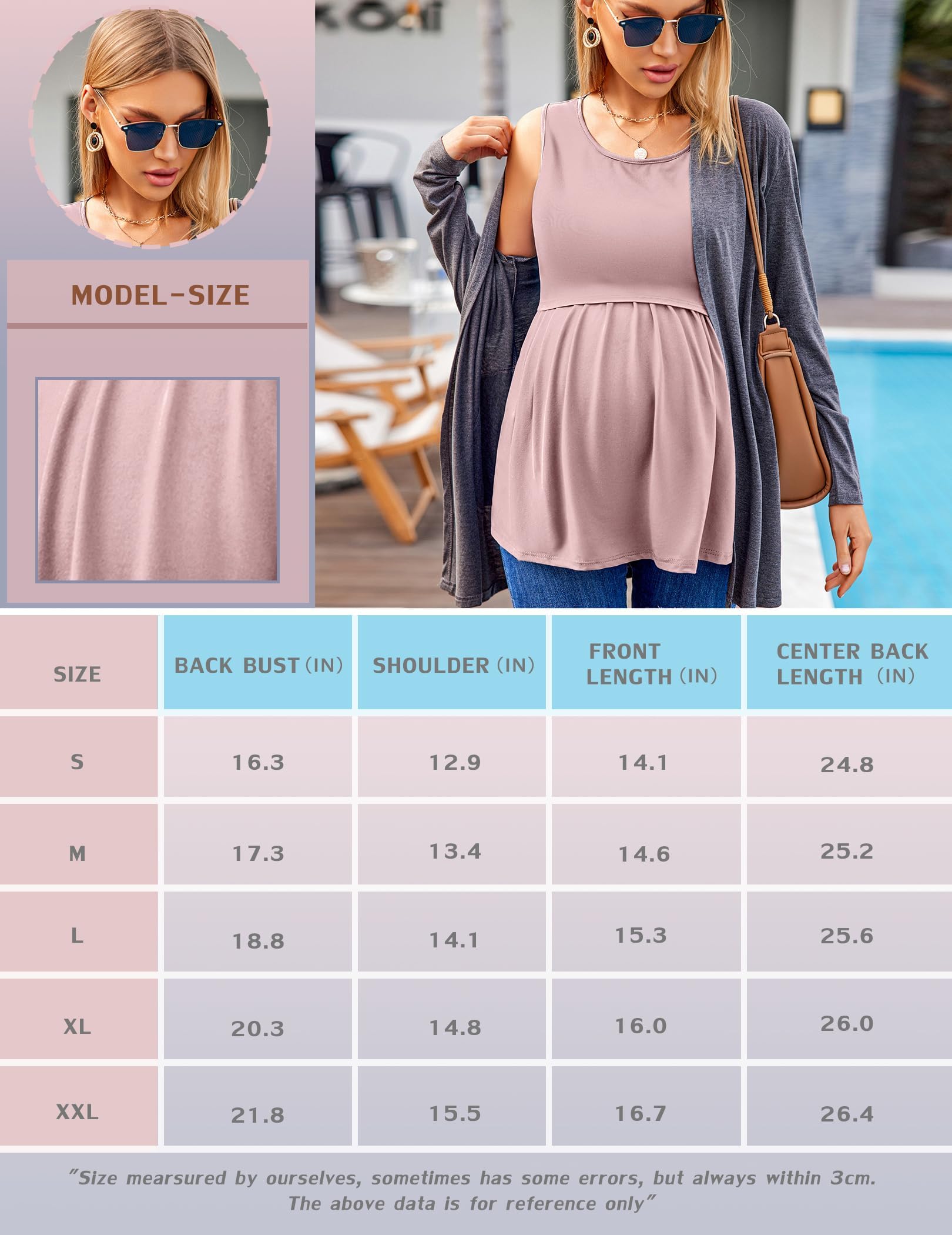 Ekouaer Women's Maternity Nursing Tank Tops - 3 Pack Sleeveless Breastfeeding Shirts with Double Layer for Pregnancy & Nursing | Comfortable Nursing Clothes for Daily Wear, Work & Outings