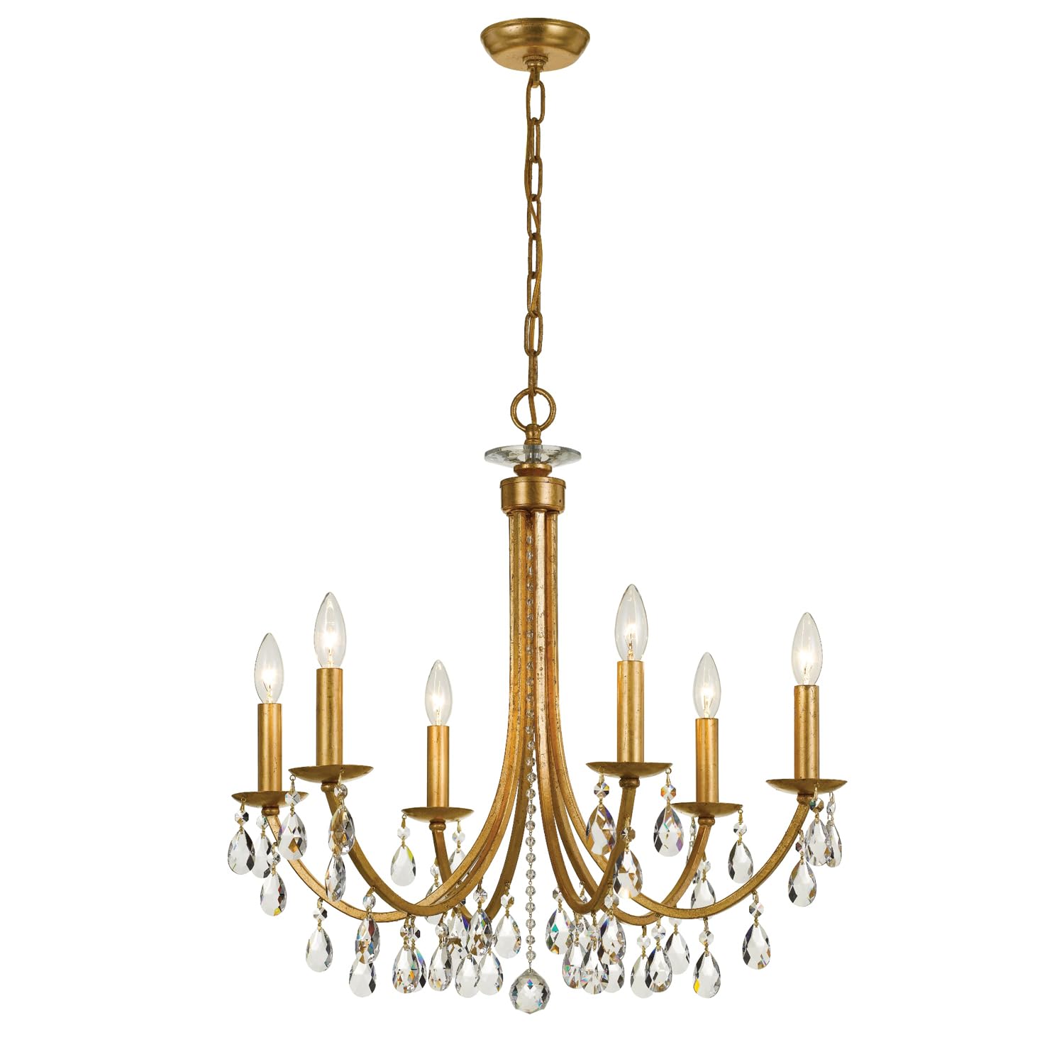 Bridgehampton 6-Light Hand-Cut Crystal Antique Gold Chandelier - Elegant Dining Room Lighting for Luxury Home Decor
