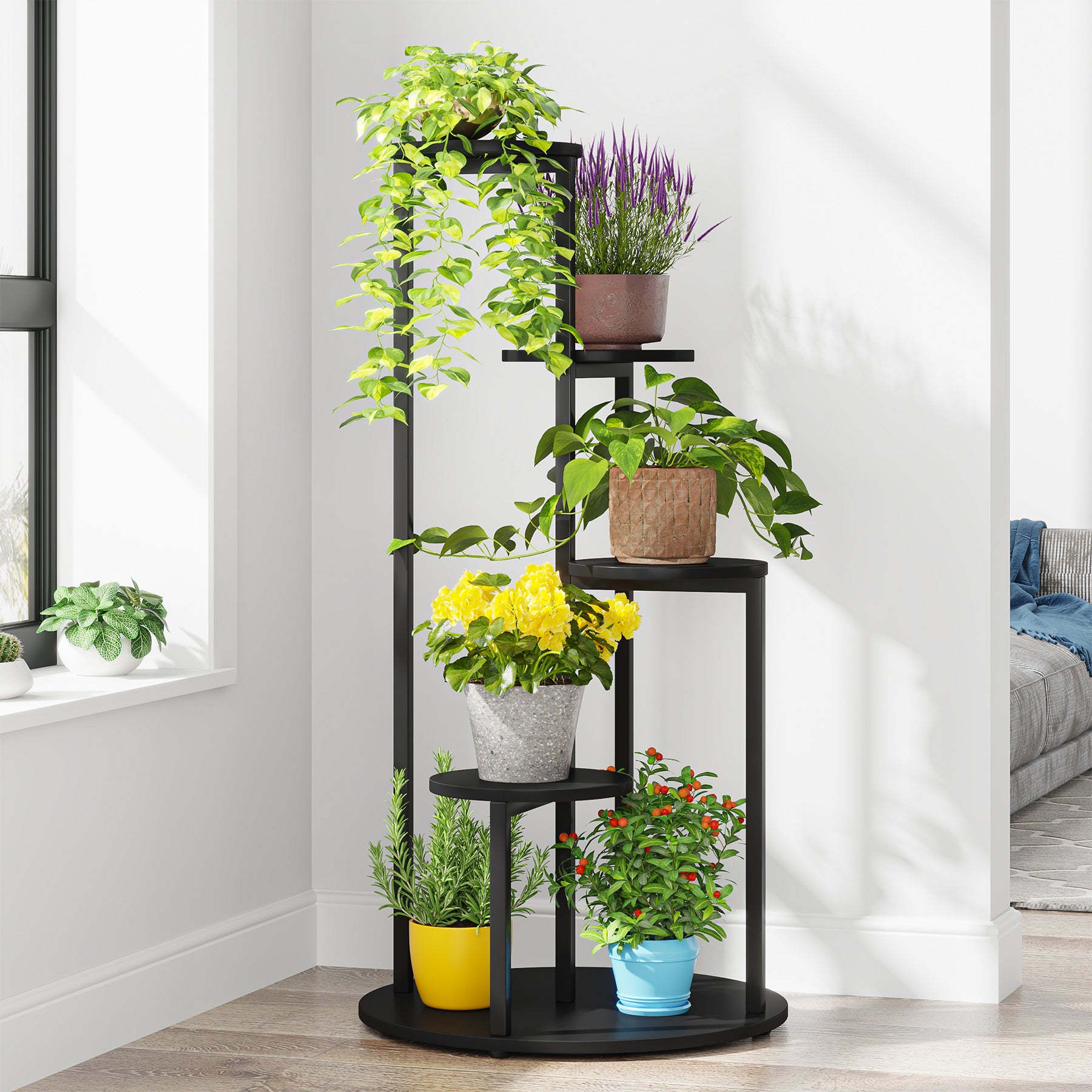 4 Tier Plant Stand for Indoor & Outdoor - Sturdy Multiple Potted Plants Holder Corner Flower Shelf for Living Room, Balcony, Garden Decor
