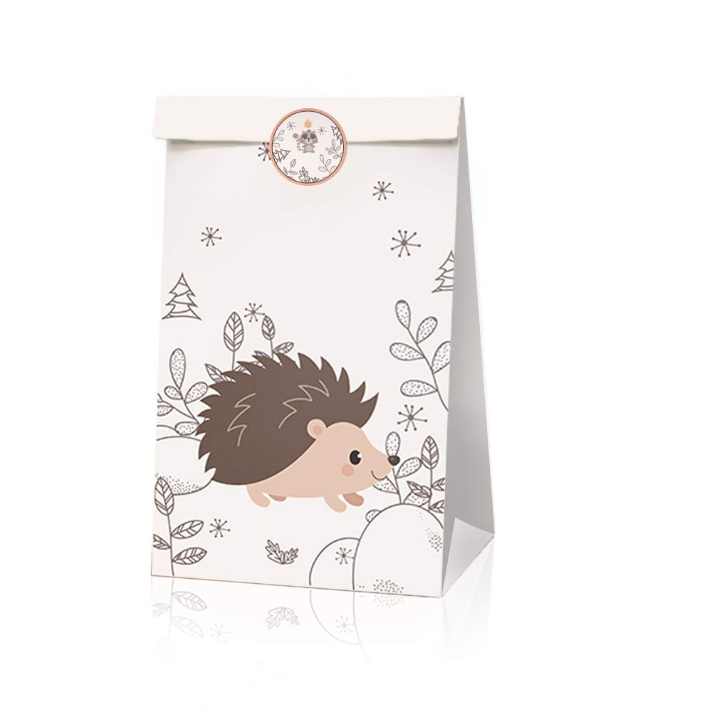 24pcs Forest Animals Party Favor Bags - Fox, Raccoon & Woodland Theme Paper Gift Bags with 36pcs Animal Stickers for Kids Birthday Party Favors, Baby Shower & School Events