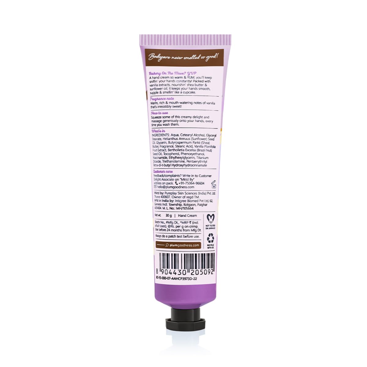 Plum BodyLovin' Vanilla Vibes Hand Cream - Ultra Moisturizing Shea Butter Formula | Non-Greasy, Lightweight & Travel-Sized (30g) | Warm Vanilla Scented Hand Lotion for Dry Skin Care | Perfect for Office, Travel & Daily Hydration