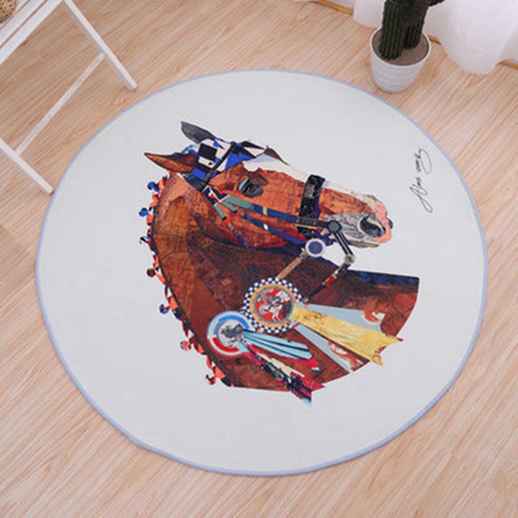 MOXIC Soft Round Area Rugs for Kids - Non-Slip Cartoon Horse Animal Play Mat for Nursery, Living Room & Bedroom | 5.2' X 5.2' Modern Nordic Circular Rug for Crawling, Playtime & Home Decor