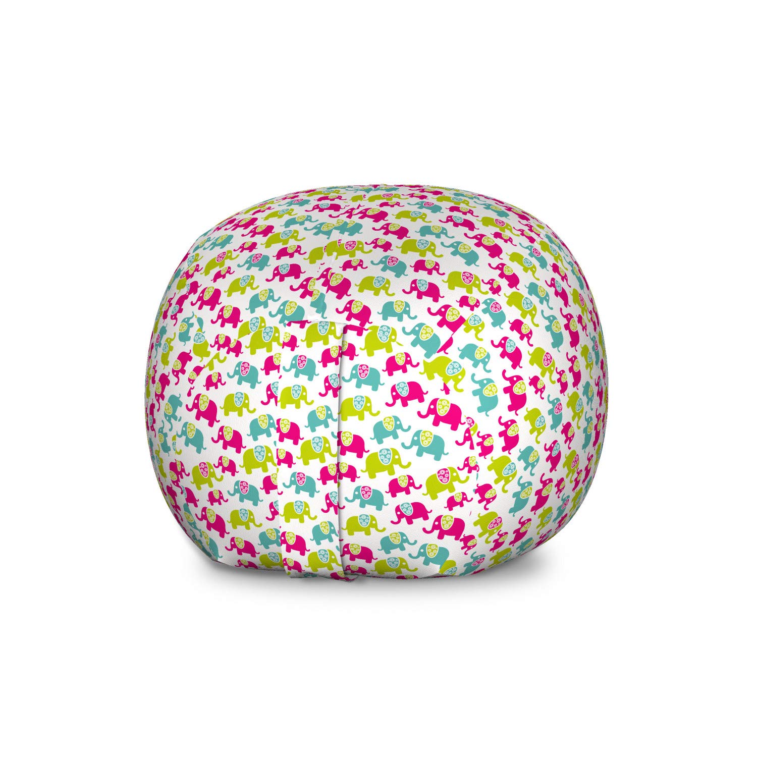 Ambesonne Animal Cartoon Storage Toy Bag Chair - Large Washable Stuffed Animal Organizer with Joyous Friendly Pattern (Green Blue Pink) | Kids Room Decor, Playroom Storage & Nursery Organization