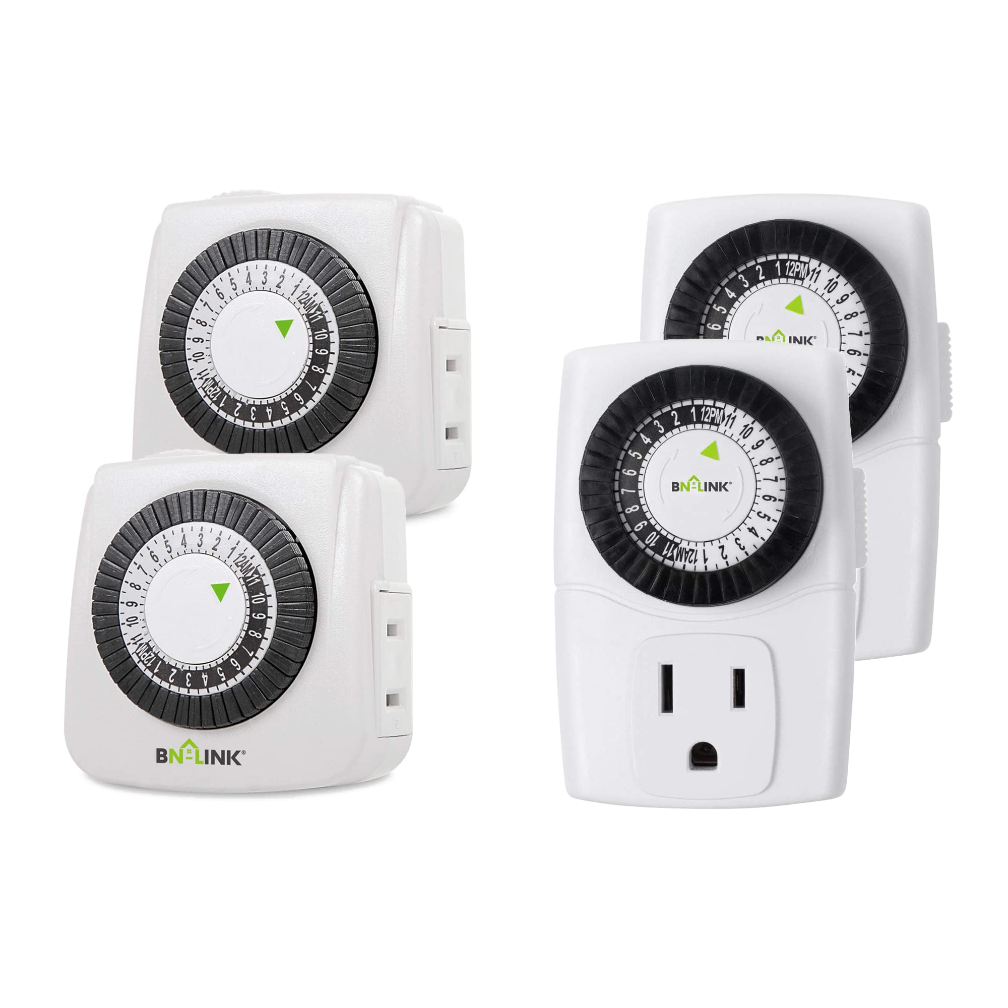 BN-LINK 24 Hour Indoor Mechanical Outlet Timer Plug - 2 Pack with 3-Prong (U47) & 2-Prong (U44) Adapters - Perfect for Lights, Pumps, and Holiday Decorations