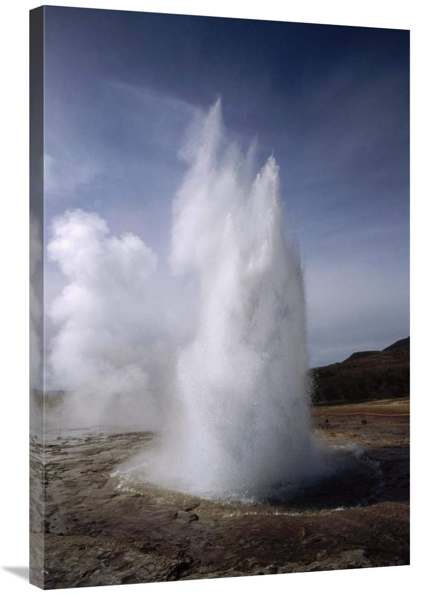 Iceland Geyser Eruption Canvas Art Print - 24x36 Inches - Stunning Volcanic Landscape Wall Decor for Living Room, Office & Bedroom