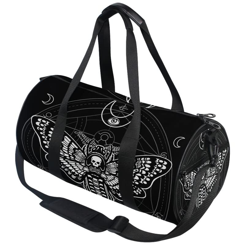 MNSRUU Black Skull Moth Duffle Bag - Large Travel Gym Bag for Men & Women, Waterproof Sports Overnight Weekender Bag for Gym, Workout, Camping, Business Trips & Weekend Getaways