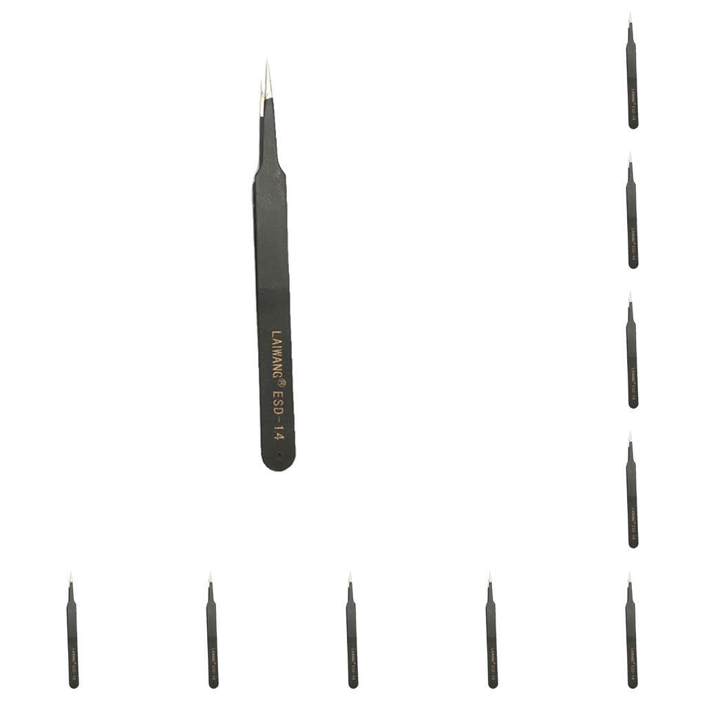 Allayu 10-Pack 1.5mm Eyelash Tweezers - Professional Eyelash Extension Tools for Lash Artists, Salon Supplies (ESD-14) - Perfect for Volume, Hybrid & Classic Lash Extensions