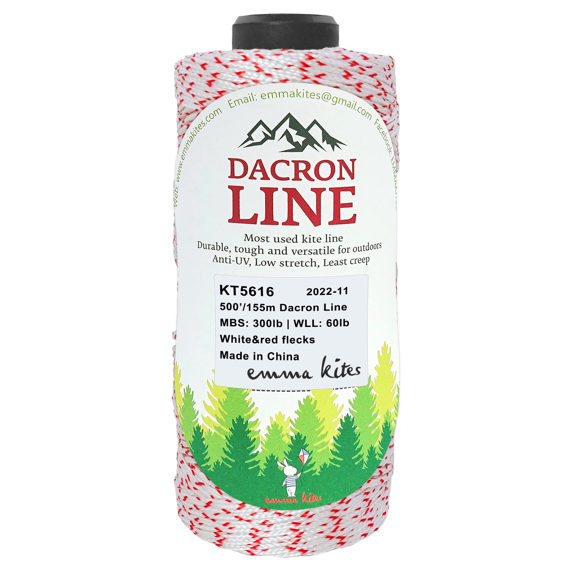 Emma Kites 300Lbs 500Ft Braided Dacron Polyester Kite String - Heavy Duty Low Stretch Line for Large Kites, Outdoor Flying & Tactical Crafts - Perfect for Beach, Park and Windy Day Activities