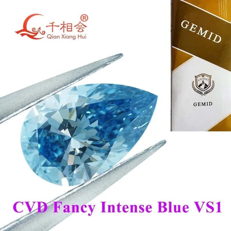 1.8ct Lab Grown CVD Diamond - Fancy Vivid Aqua Blue, VS-VVS Clarity, Pear Shape, GEMID Certified Loose Stone for Engagement Rings & Fine Jewelry