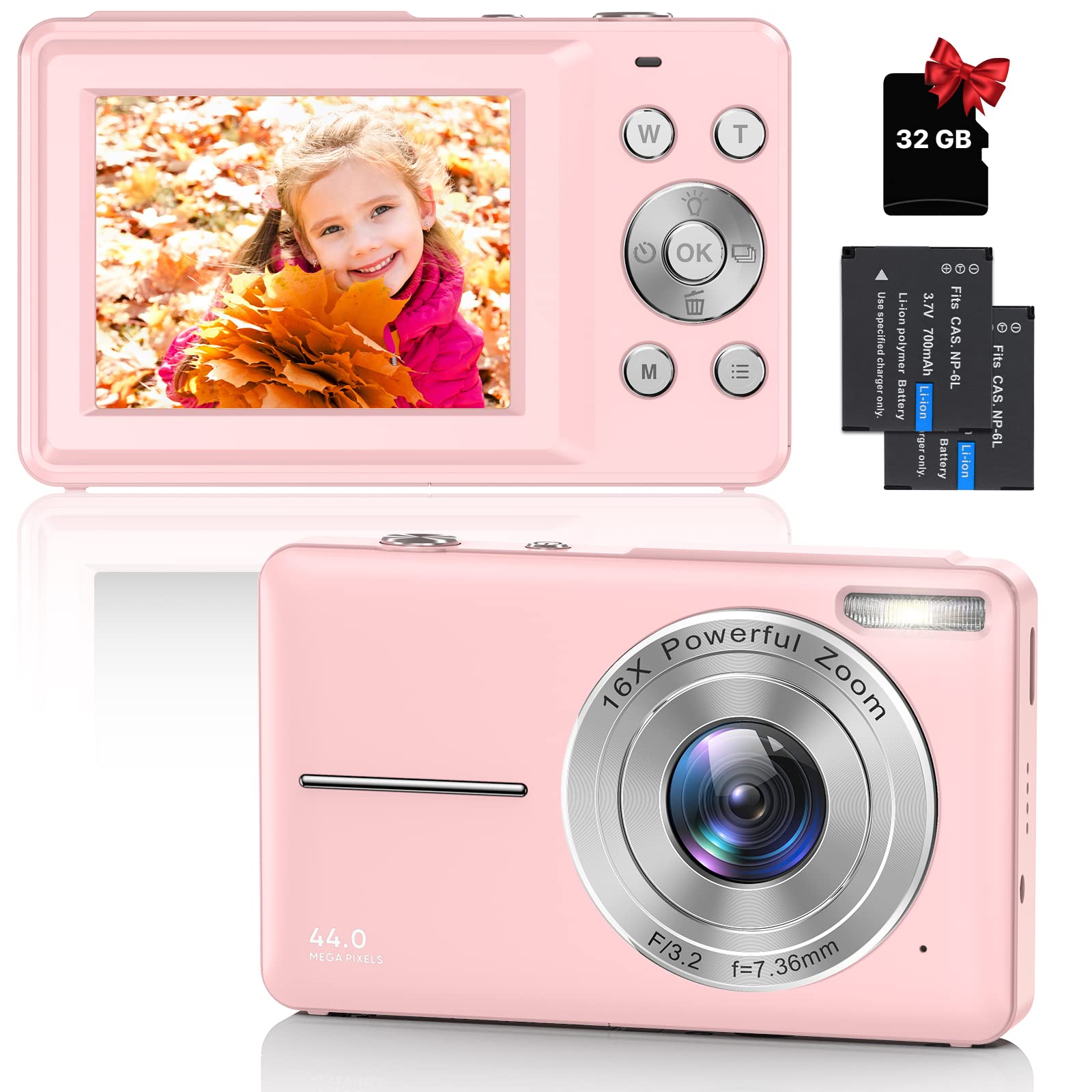 FHD 1080P Digital Camera with 16X Zoom - Compact Point & Shoot Camera for Kids, Teens & Seniors | Light Pink Portable Mini Camera for Travel, School & Family Events