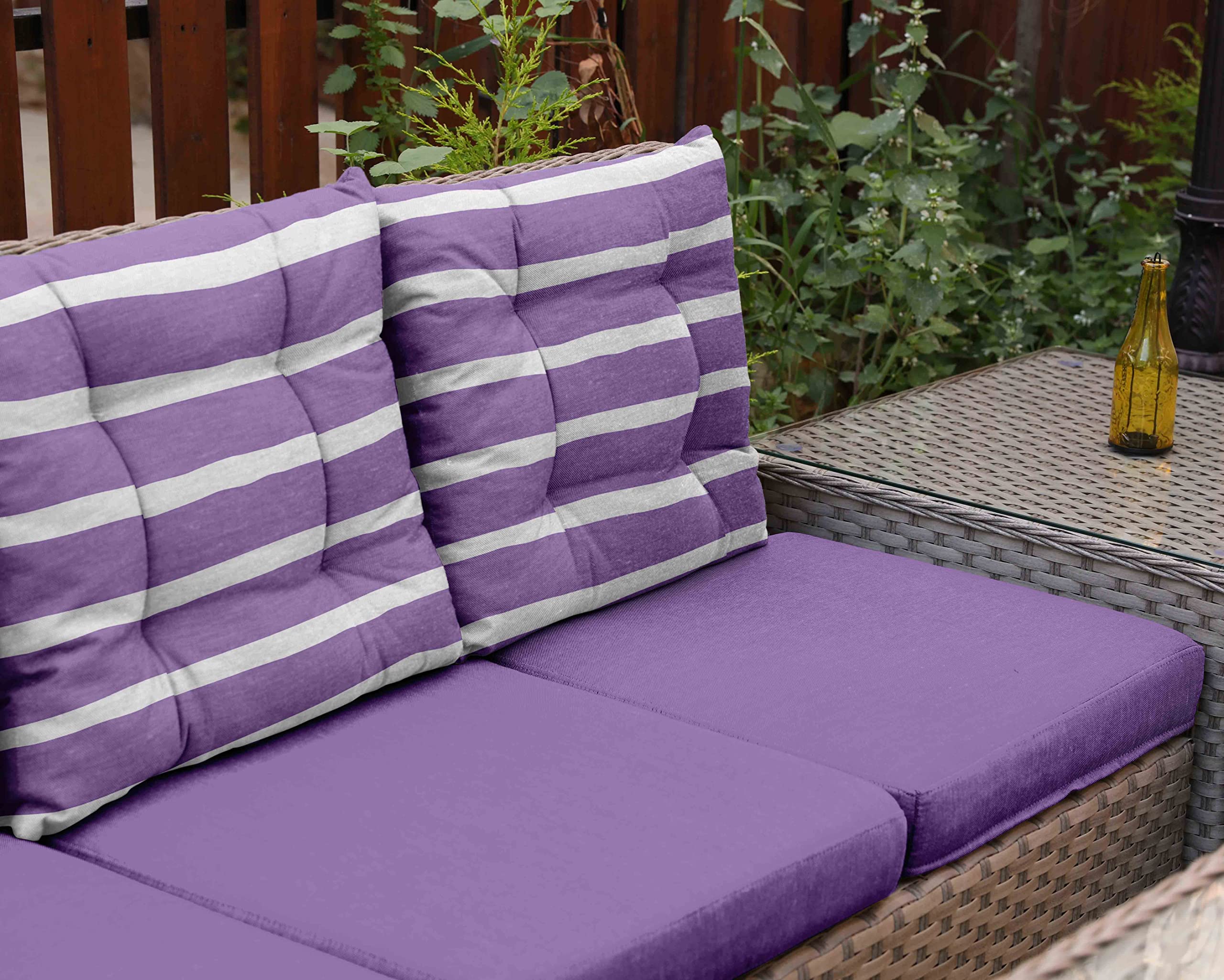 Waterproof 19-Inch Purple Striped Tufted Square Patio Cushion Set of 2 - Indoor/Outdoor Furniture Seat Cushions for Garden, Deck, Poolside & Balcony Use