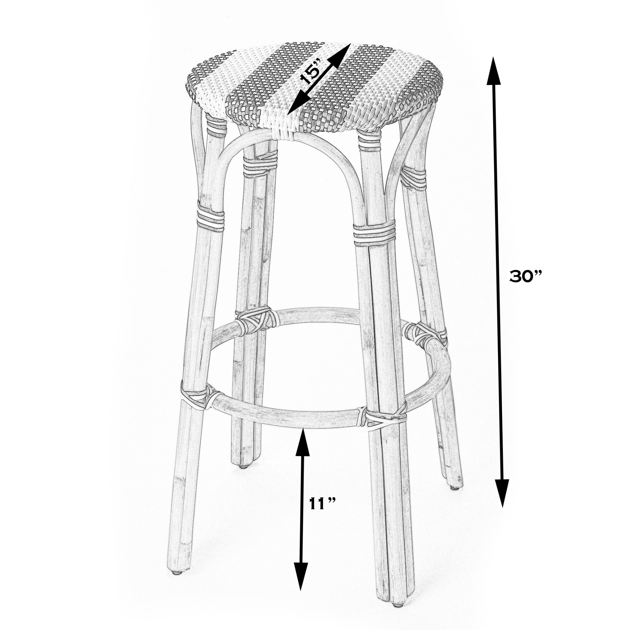 Stylish Baby Blue Rattan Bar Stool with Woven Seat - Perfect for Kitchen Islands, Breakfast Nooks & Outdoor Dining Areas