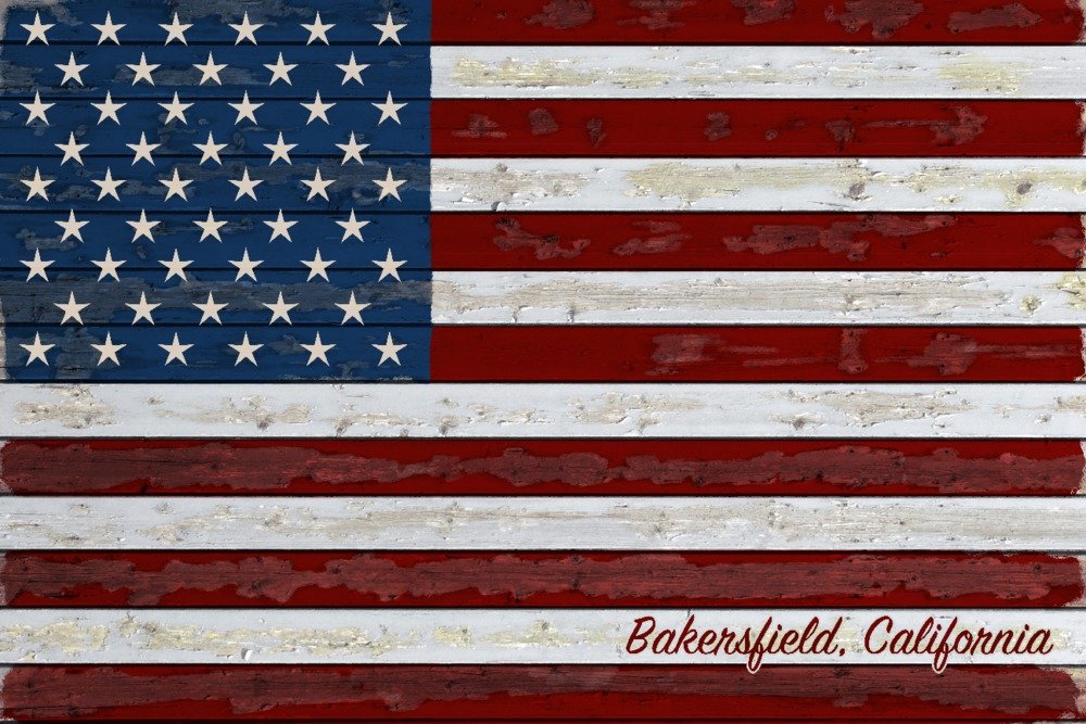 Distressed American Flag Wall Art - 36x54 Giclee Gallery Print, Vintage USA Travel Poster Decor | Perfect for Home, Office & Bar Wall Decor - Bakersfield California Inspired Design