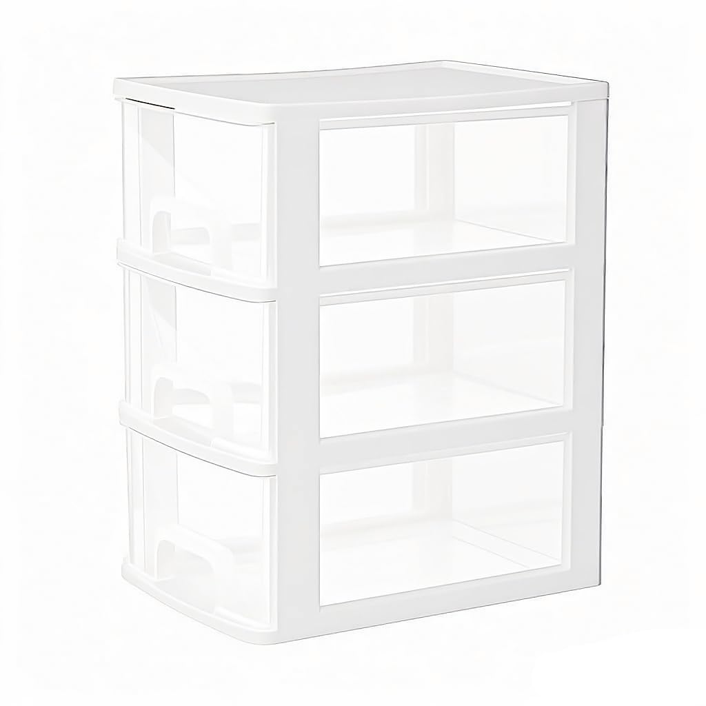 3-Drawer Plastic Storage Organizer - White Desktop Organizer for Home & Office Use