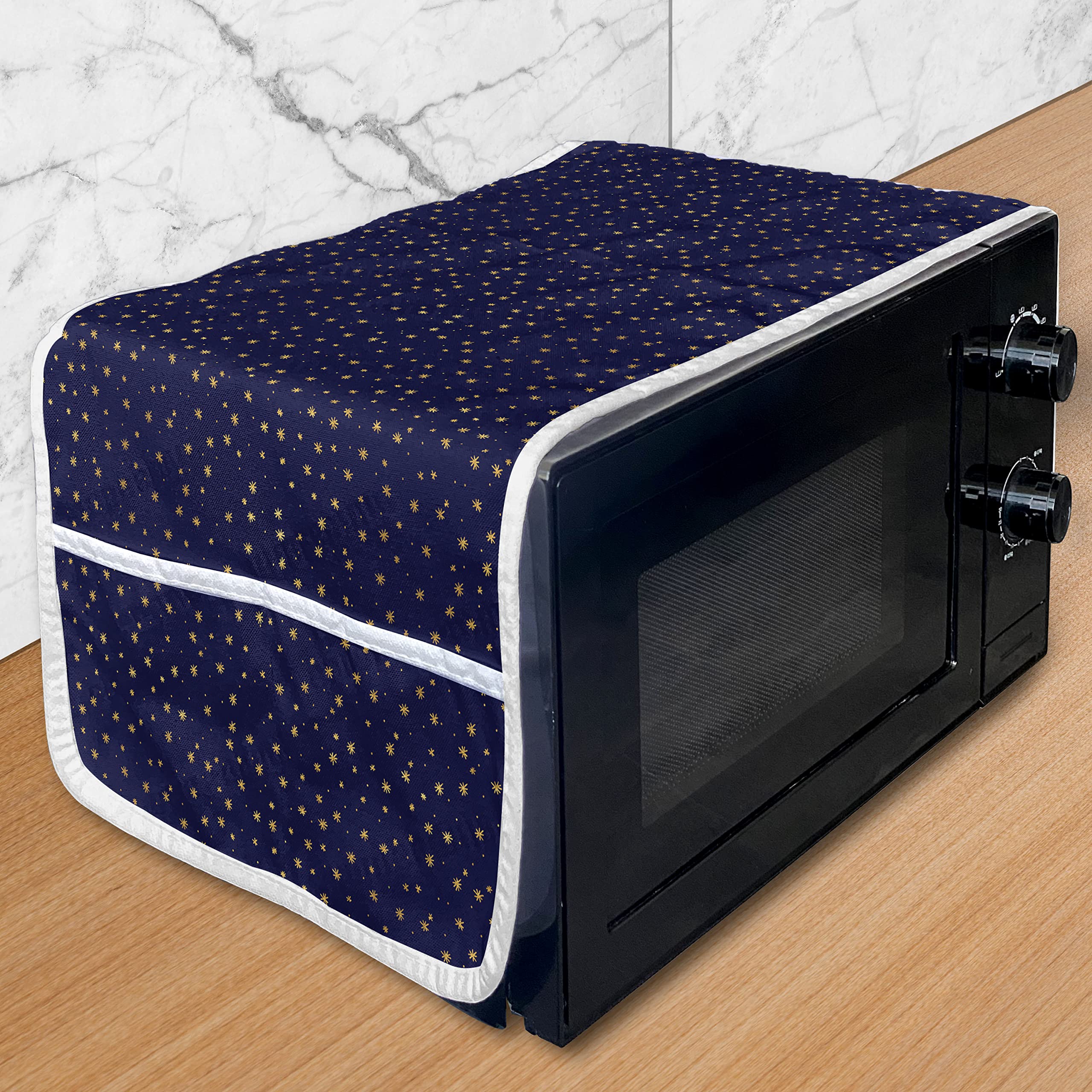 Ambesonne Dark Blue Microwave Cover - Minimalist Abstract Stars Night Sky Design, Waterproof Kitchen Organizer with Pockets, 36