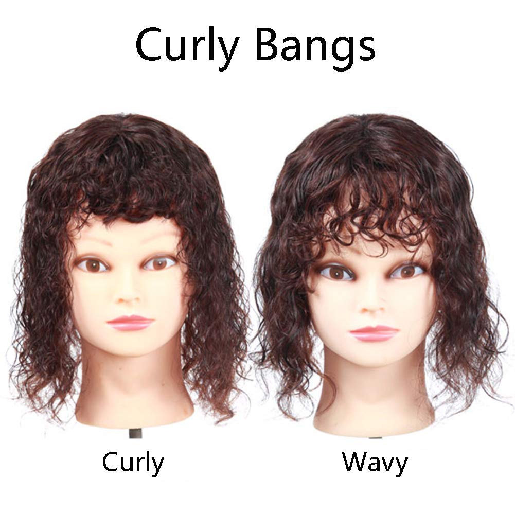 12 Inch Human Hair Topper Clip - Natural Forehead Hairpiece Replacement with Slight Wavy or Straight Bangs (Black) | Perfect for Thinning Hair, Hair Loss & Styling | Daily Wear, Parties & Special Occasions
