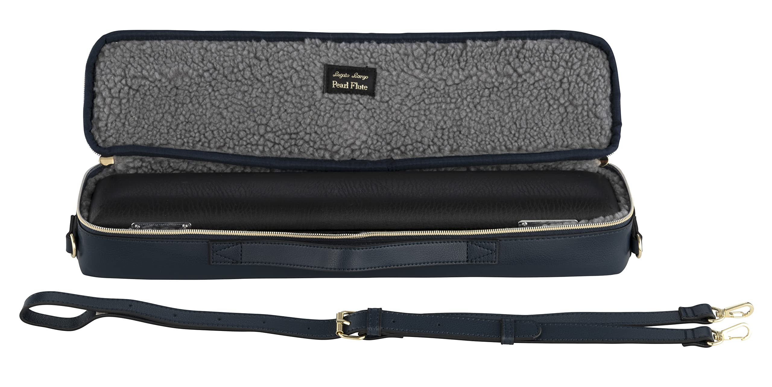 Premium Navy Synthetic Leather Flute Case Cover for B-Foot Flutes - Elegant Pearl Design, Legato-Largo Style - Perfect for Music Performances, School Bands & Professional Storage