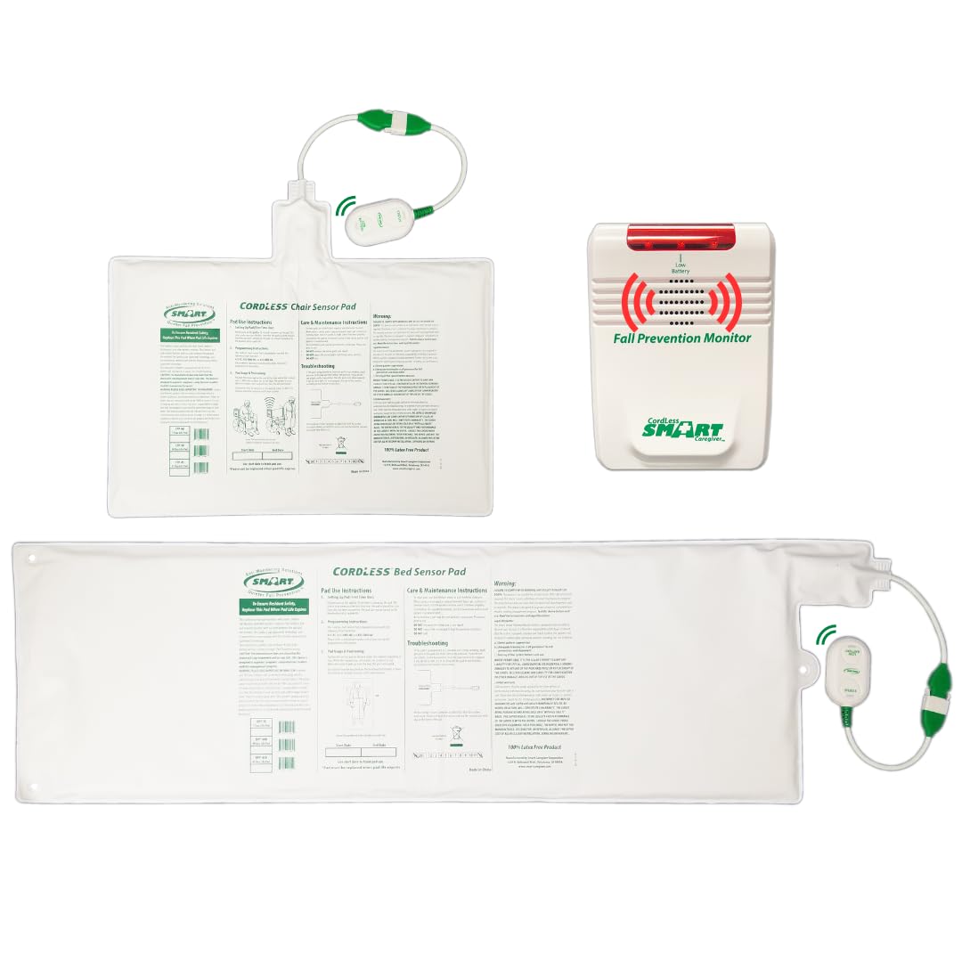 Smart Caregiver Bed & Chair Exit Alert System - Wireless Monitor with Pressure Sensor Pads for Elderly Safety - Automatic Fall Prevention Alarm for Seniors & Dementia Patients - Ideal for Home Care, Nursing Homes & Assisted Living Facilities