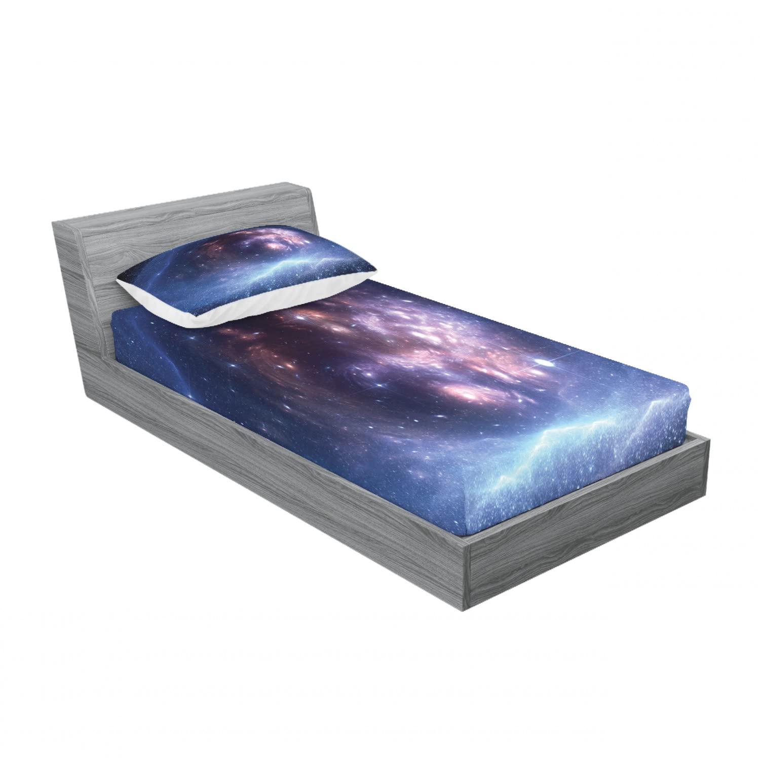 Ambesonne 2-Pack Twin Fitted Sheets & Pillow Shams Set - Galaxy Star Clusters Universe Design, 4-Piece Navy Purple Bedding Set for Kids & Teens - Perfect for Space-Themed Bedrooms & Dorm Decor