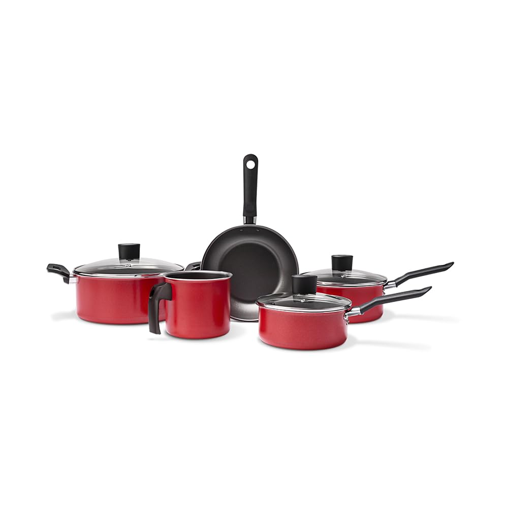 5-Piece Nonstick Cookware Set - Red Garlic Cooking Pots with Lids, Durable Brinox Kitchenware for Frying, Boiling & Sauteing | Perfect for Home Chefs & Everyday Cooking