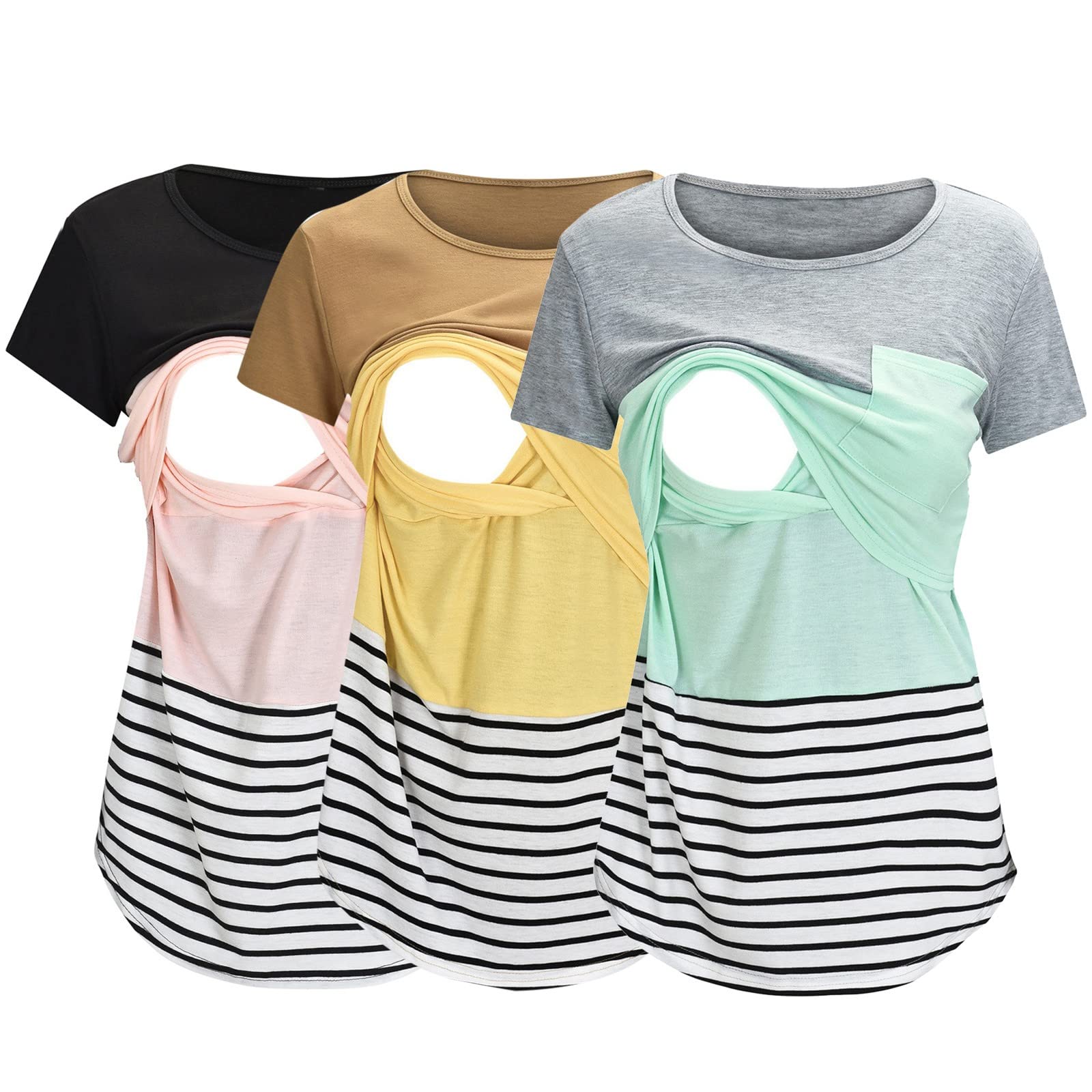 Women's Maternity Halloween Shirt - Short Sleeve Striped Printed Crew Neck T-Shirt for Pregnancy | Perfect for Halloween Parties, Maternity Photos & Casual Wear