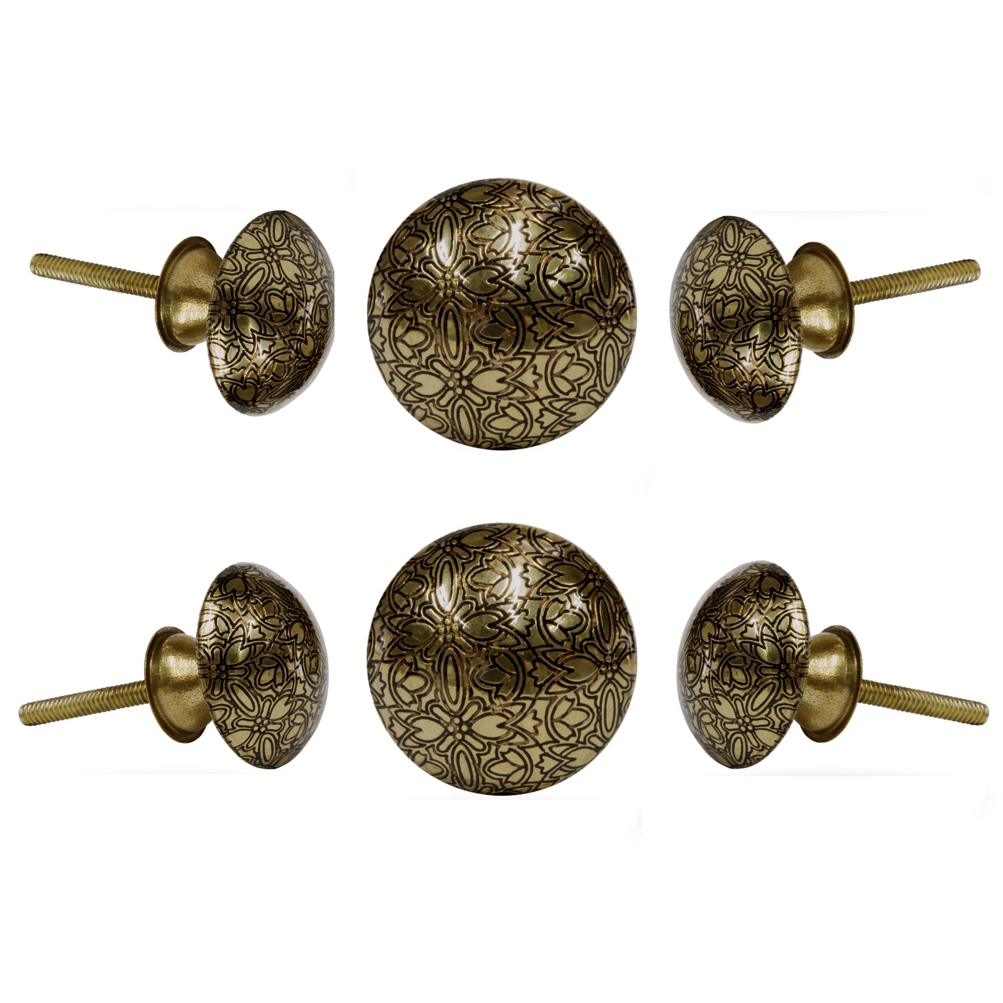 TRINCA-FERRO Set of 6 Holly Etch Knobs - Stylish Cabinet & Drawer Pulls for Kitchen, Bathroom, Bedroom, Office & Wardrobe - Durable & Elegant Hardware for Home Décor