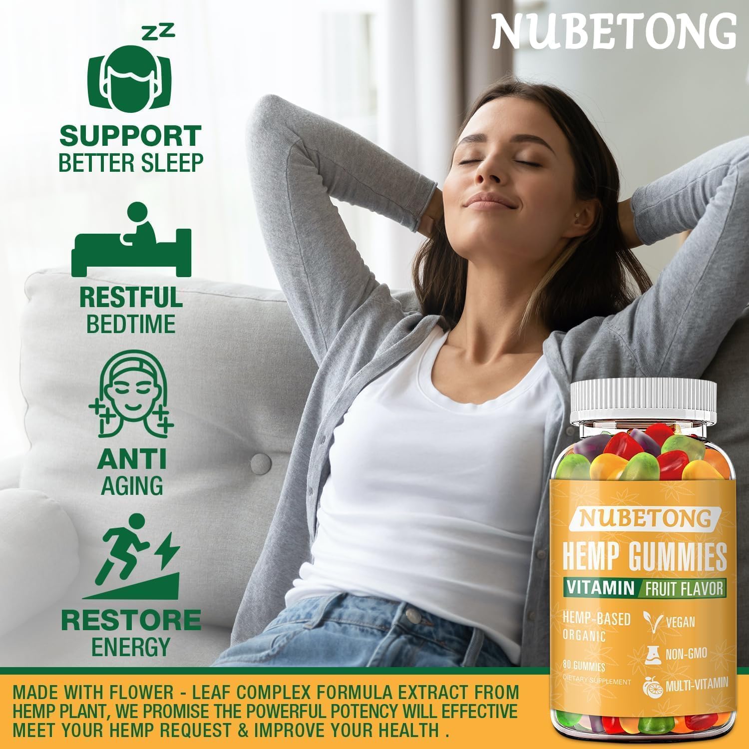 High Potency Hemp Gummies with Hemp Oil Extract - Organic Fruit Flavor Vitamin Supplement for Relaxation & Sleep Support | Stress Relief, Wellness & Daily Calm Aid