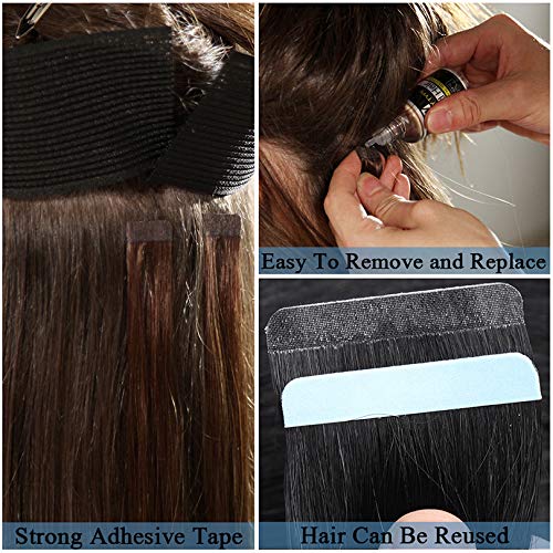 Natural Loose Wave Human Hair Extensions - 40pcs Real Malaysian Wet & Wavy Tape-in Hair Wefts (14inch, Jet Black) for Women - Perfect for Daily Styling, Special Occasions & Volume Boosting