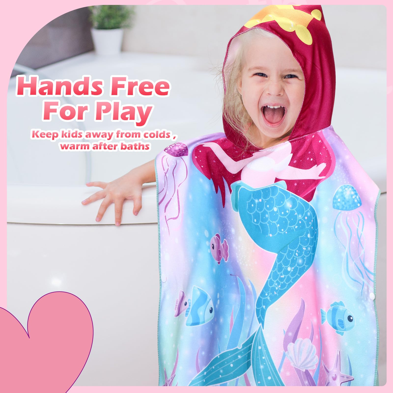 Oudain 6-Pack Kids Hooded Towels - Soft Microfiber Bath & Beach Poncho Towels for Toddlers, Boys & Girls - Perfect for Swimming, Bath Time & Outdoor Activities