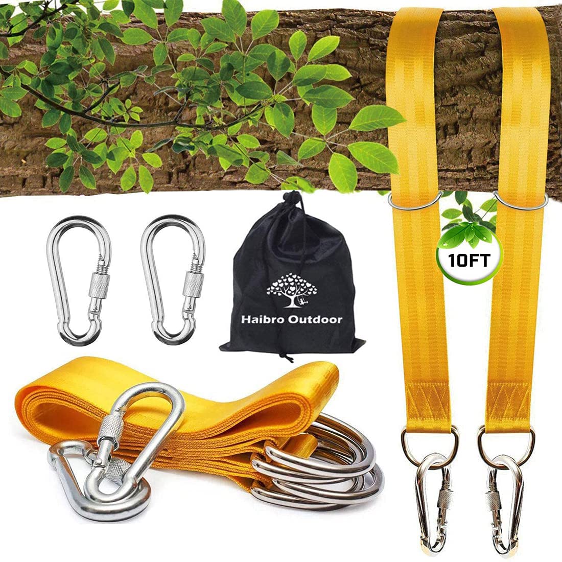 Extra Long 10 Ft Hammock Tree Straps with 2 Carbine Hooks - Heavy Duty 2200lbs Capacity Adjustable Ropes for Single/Double Hammocks - Perfect for Camping, Backyard Relaxation & Outdoor Adventures