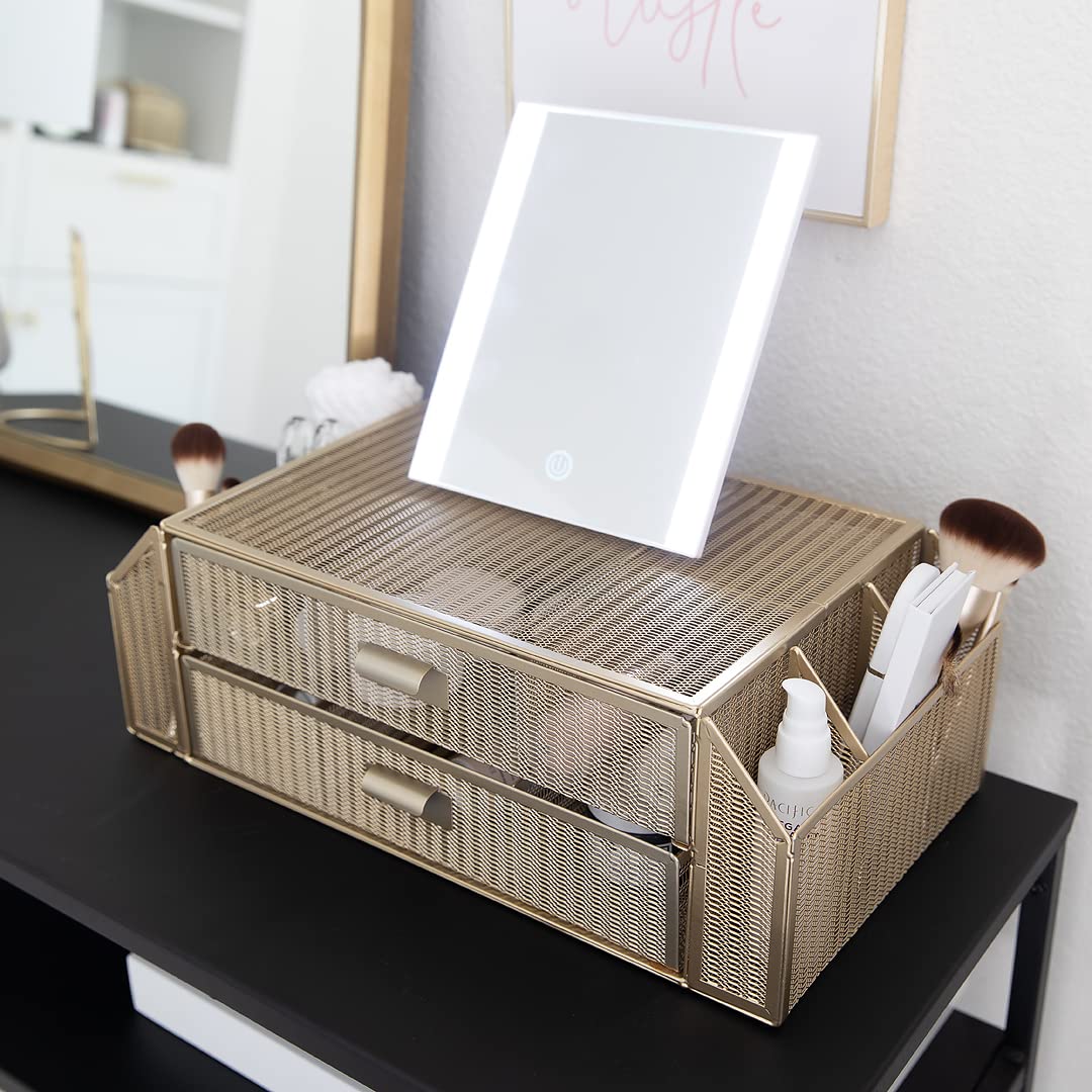 Blu Monaco Gold Monitor Stand with Drawer - Desk Organizer for Laptop & Computer