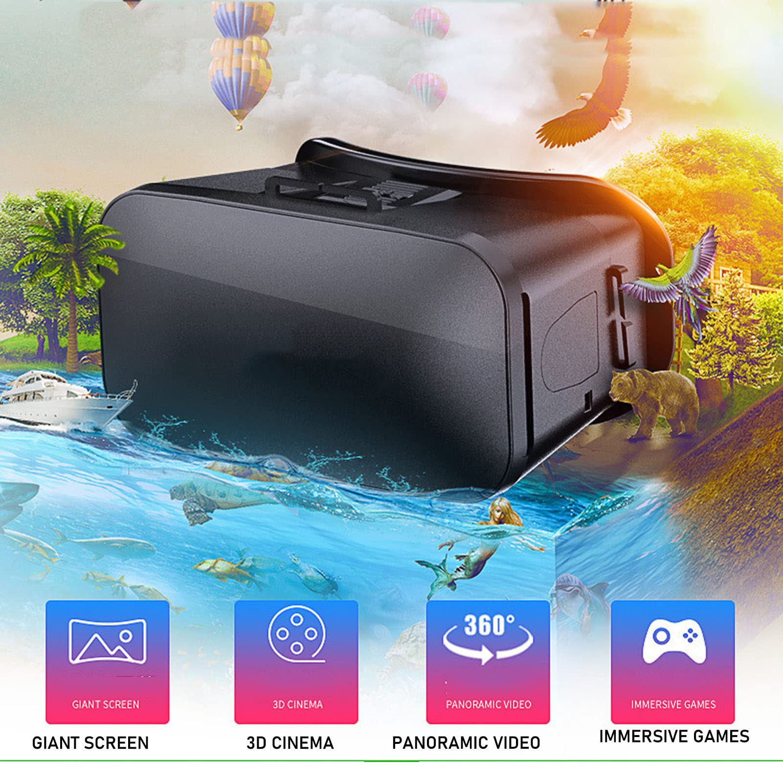 3D VR Headset Virtual Reality Glasses for Kids & Adults - Universal VR Goggles for Movies, Gaming, iPhone & Android Phones - Anti-Blue Light & Adjustable Distance - Perfect for Home Entertainment & VR Experiences