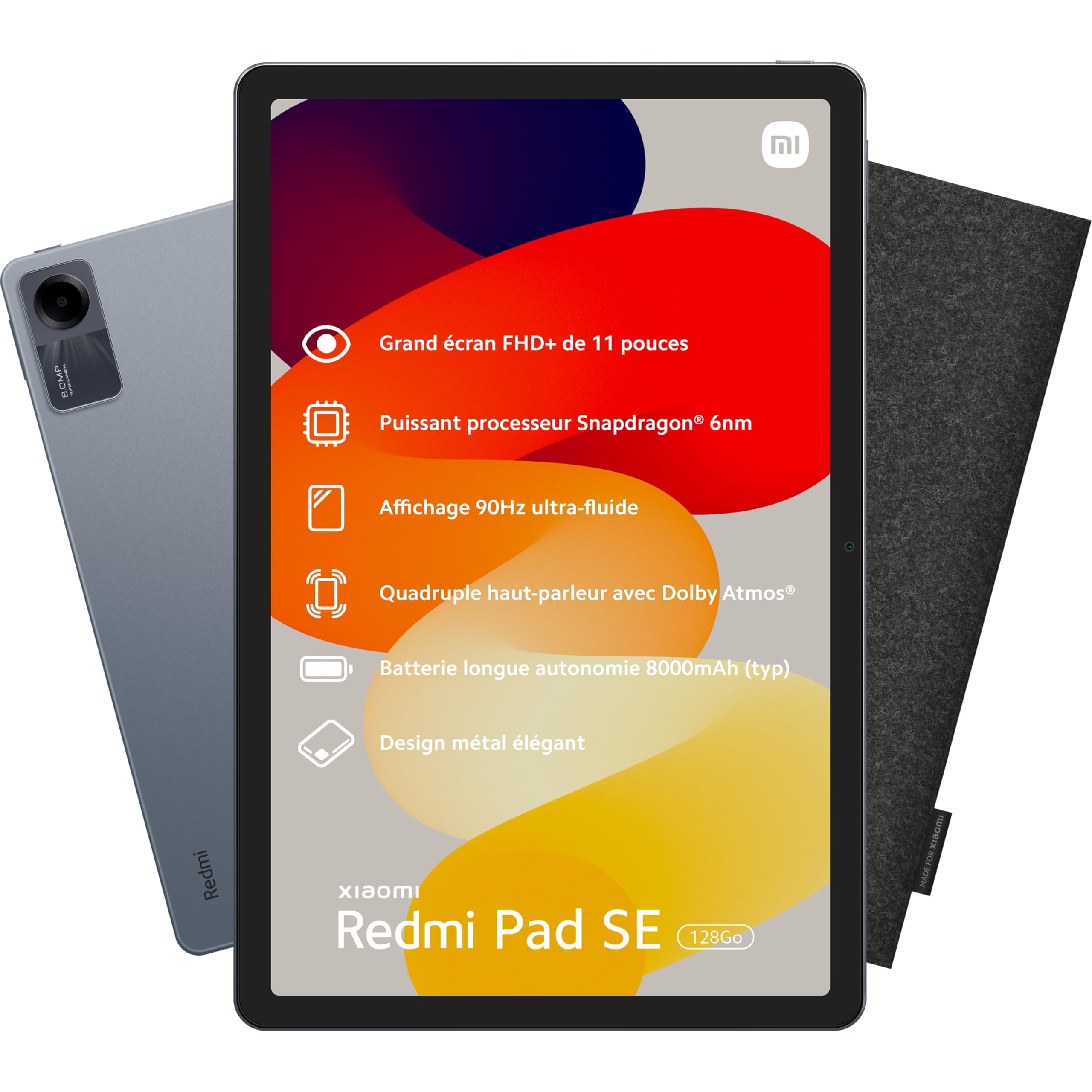 Xiaomi Pad SE 11-inch Tablet 128GB with Felt Case - Fast Charger Included, 8000mAh Battery, 8MP Camera, Graphite Grey - Perfect for Work, Study & Entertainment