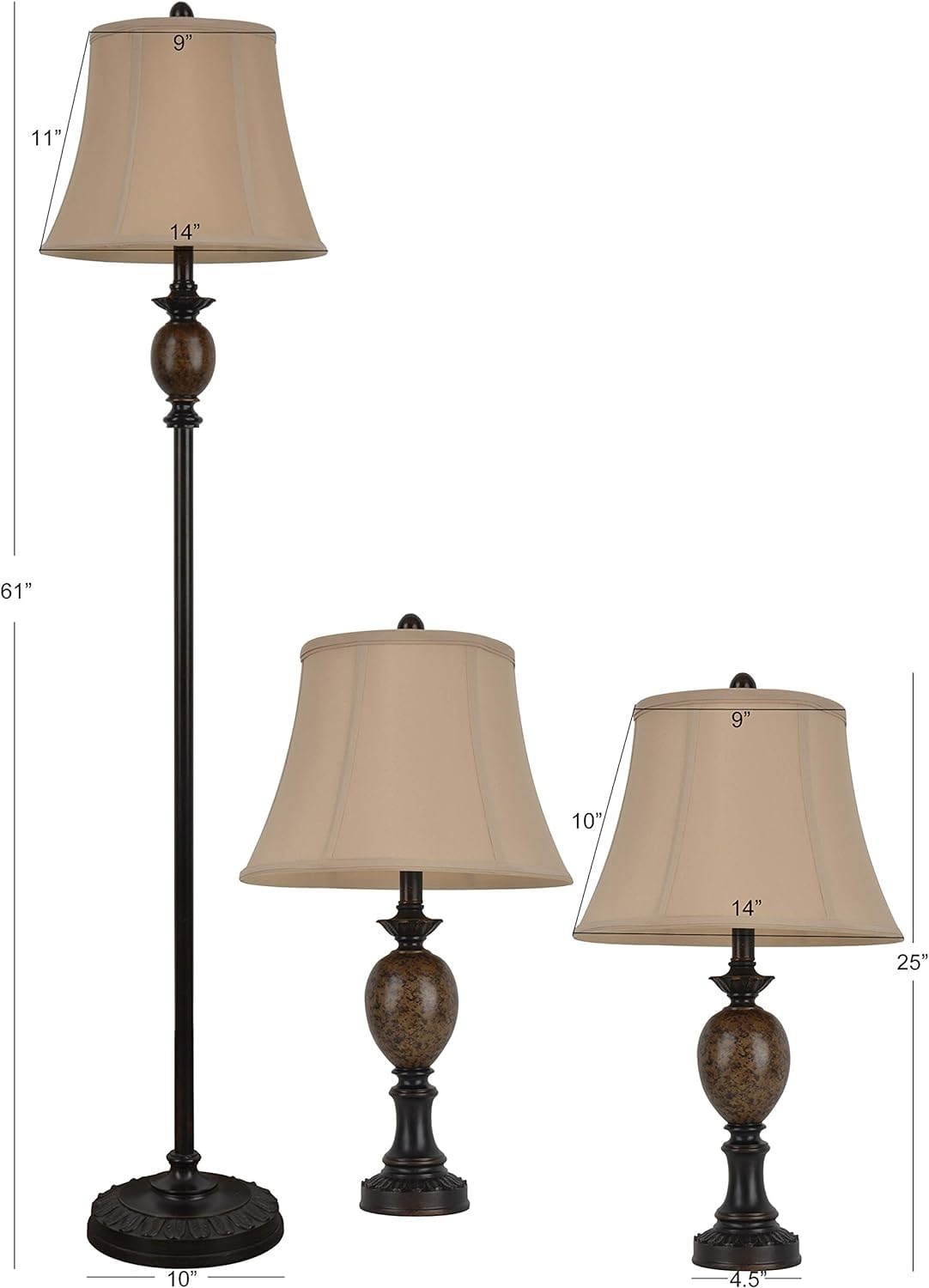 Decor Therapy Mae Bronze & Marble Lamp Set - 3 Pack for Living Room & Bedroom