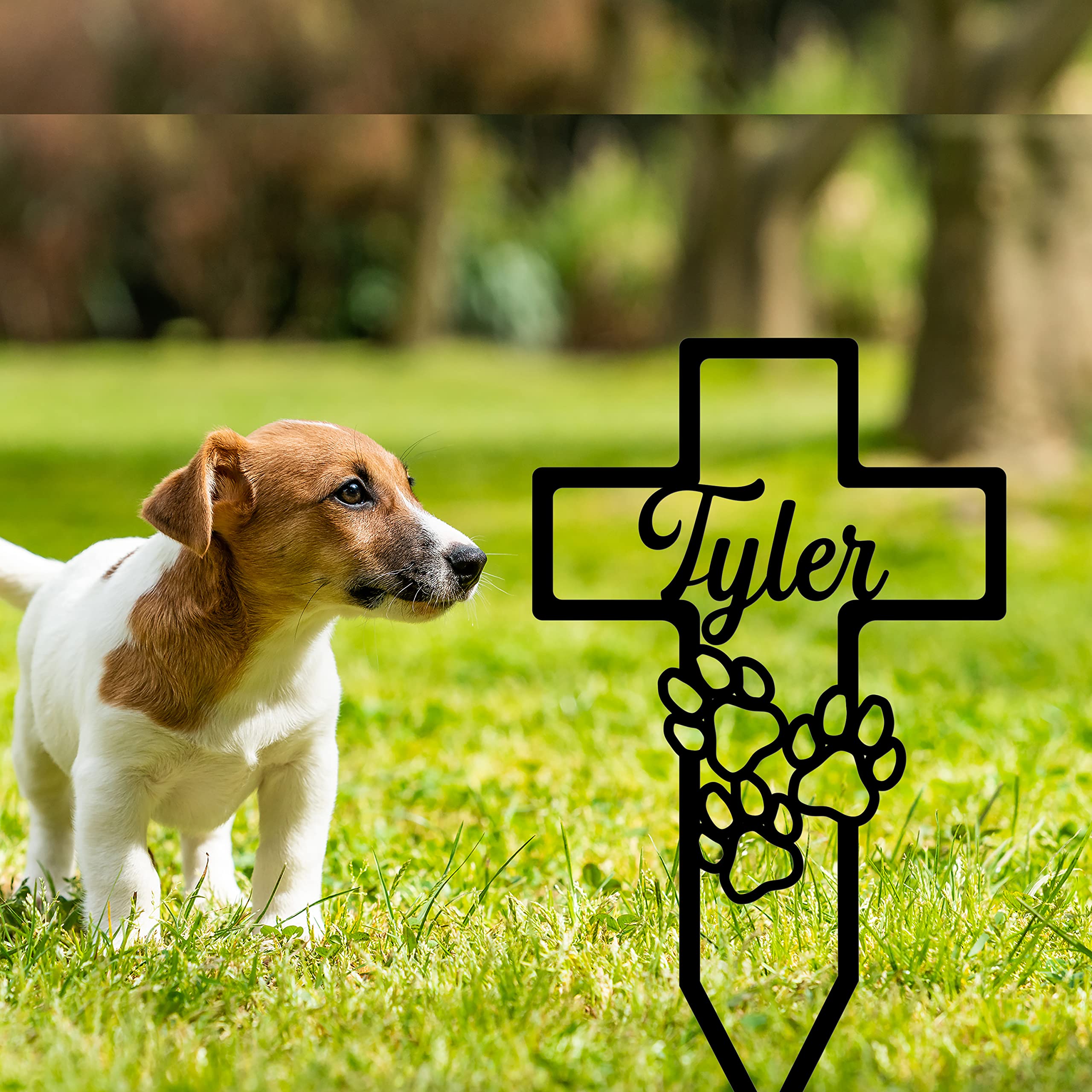 Custom 1-Piece Dog Memorial Grave Marker Stake - Personalized Pet Loss Remembrance Cross Plaque with Metal Stake | Memorial Garden Decor for Beloved Dogs