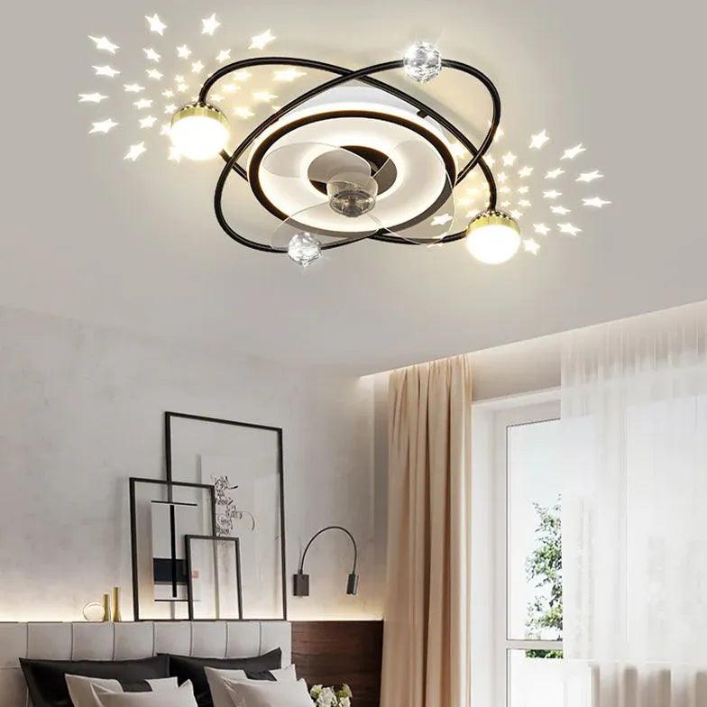 Modern Ceiling Fan with Light - 3-Blade Planetary Orbits Design, Remote Control, Quiet Motor for Bedroom, Living Room & Office - Energy Efficient Cooling & Stylish Lighting Solution