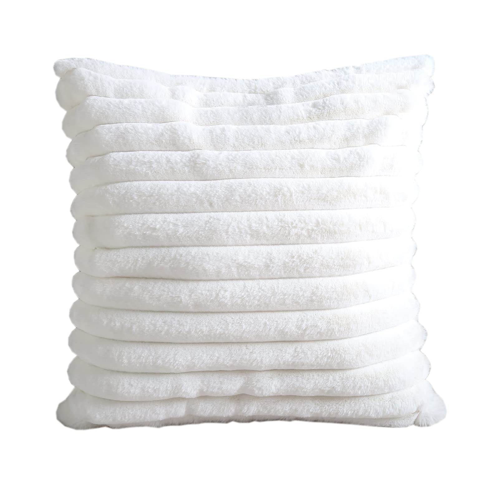 Super Soft Faux Fur Throw Pillow Cover 18x18 Inches (45x45cm) - Double Sided, Extra Thick, Ivory White, 100% Polyester - Perfect for Couch, Sofa, Bed & Home Decor