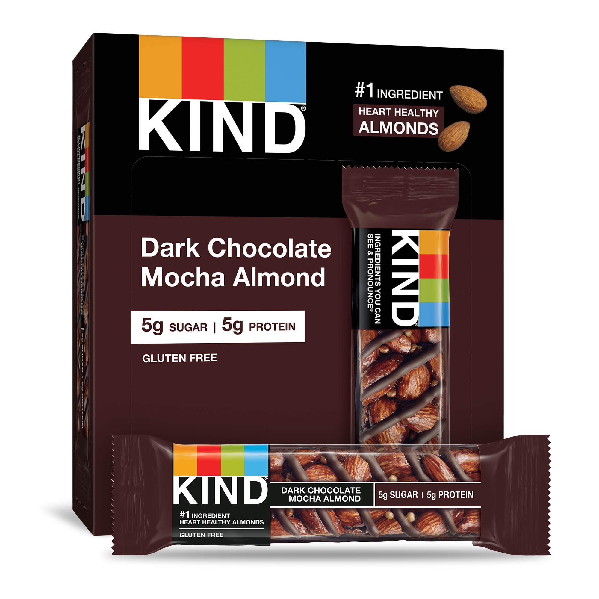 KIND Dark Chocolate Mocha Almond Bars - Gluten Free, Low Sugar Snacks - 1.4oz (4 Count, Pack of 12) - Healthy Protein Bars for Work, Hiking & On-the-Go Energy