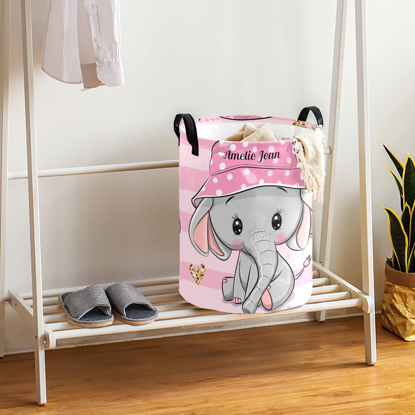 Waterproof Pink Striped Elephant Storage Bin - Oxford Fabric Laundry Hamper, Toy Organizer & Nursery Clothes Basket for Girls Bedroom, Baby Room & Gift Giving | Perfect for Kids' Room Decor, Toy Storage & Baby Shower Gifts