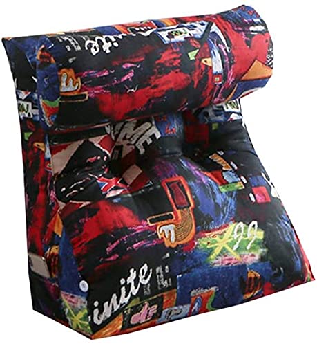 HCGZ Reading Pillow with Lumbar Support - Triangle Wedge Backrest Cushion for Bed, Sofa & Office, Graffiti Design, Washable Cover (Color: B, Size: 55x60x30cm) - Perfect for Reading, Relaxing & Back Pain Relief