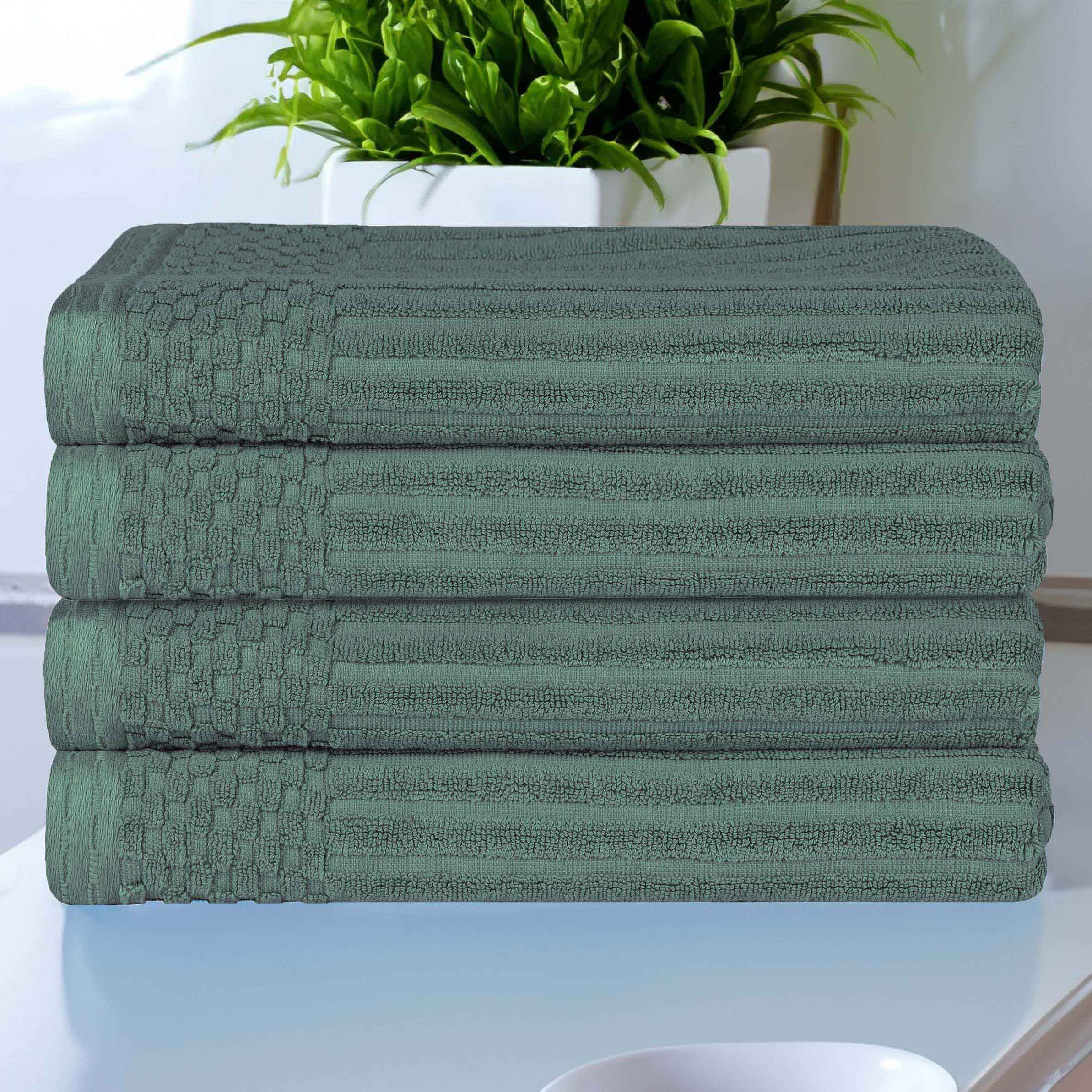 Premium Soho Ribbed Textured Cotton Bath Towels - Ultra Absorbent, Soft & Quick-Drying - Set of 4 (White) - Luxury Spa, Bathroom & Beach Essentials for Home & Travel